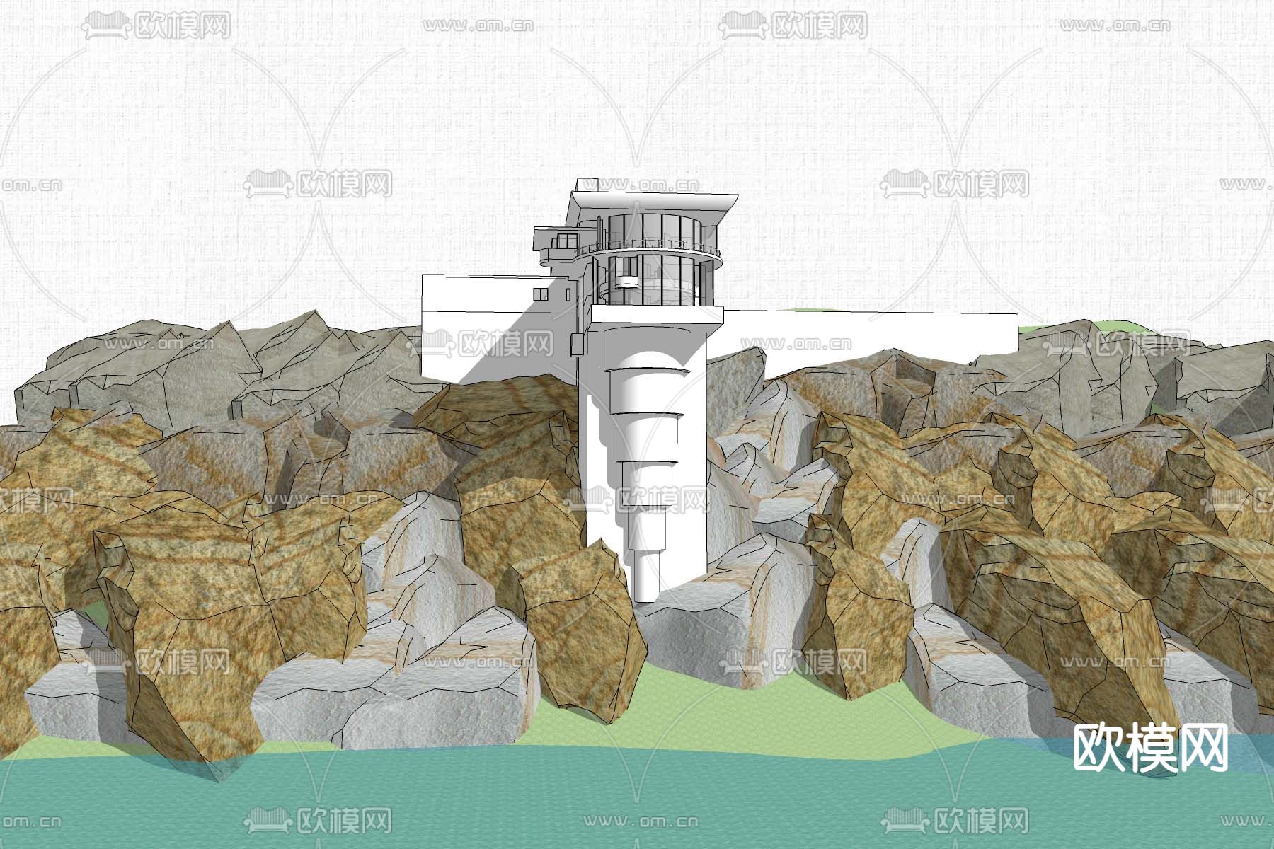 现代灯塔su模型下载（渲染图3）