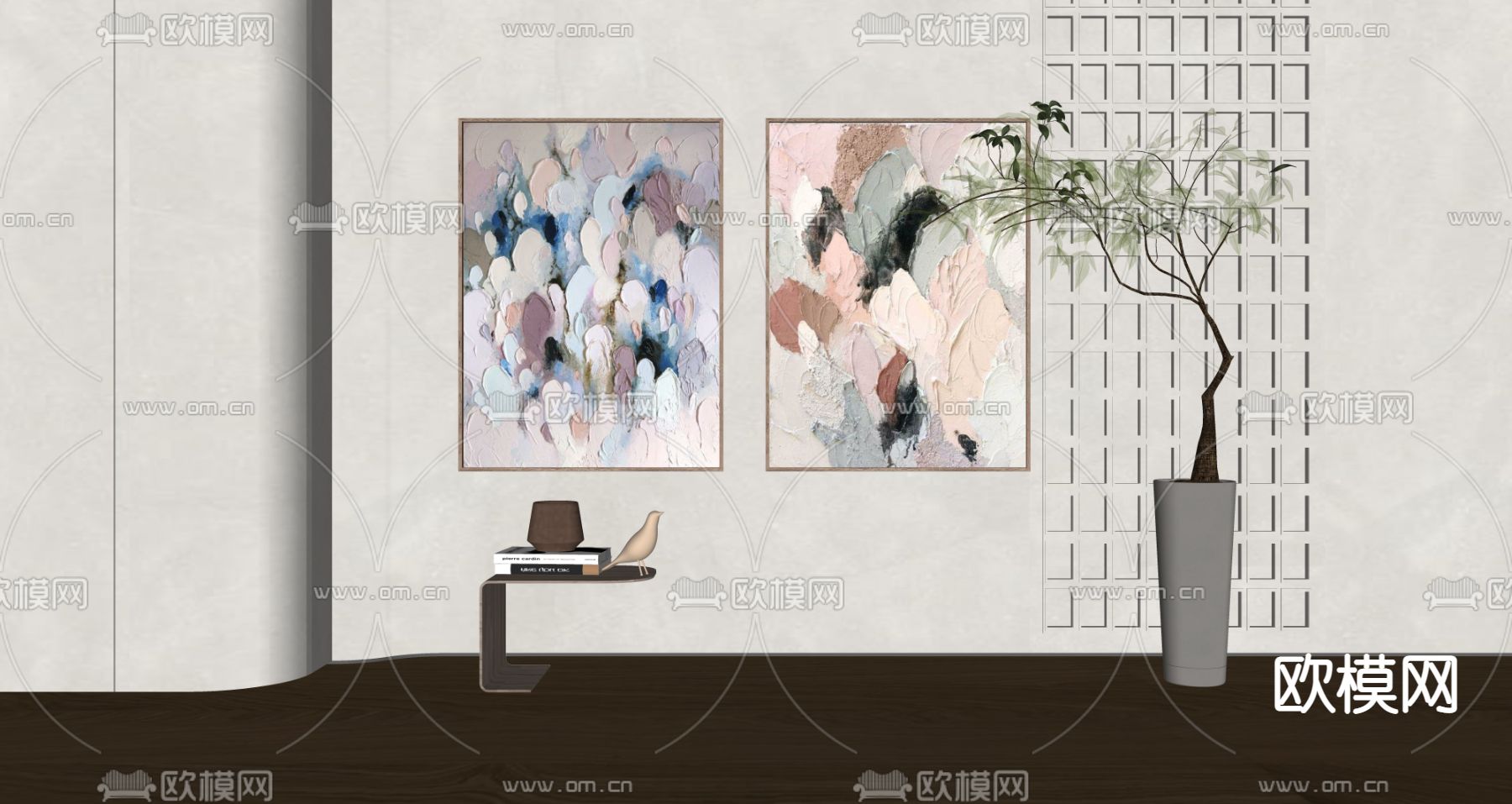 侘寂风抽象装饰画su模型下载（渲染图2）