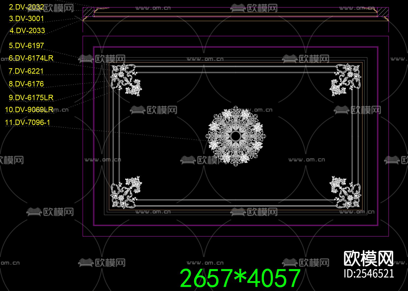 20款法式雕花板吊顶节点大样下载（渲染图10）