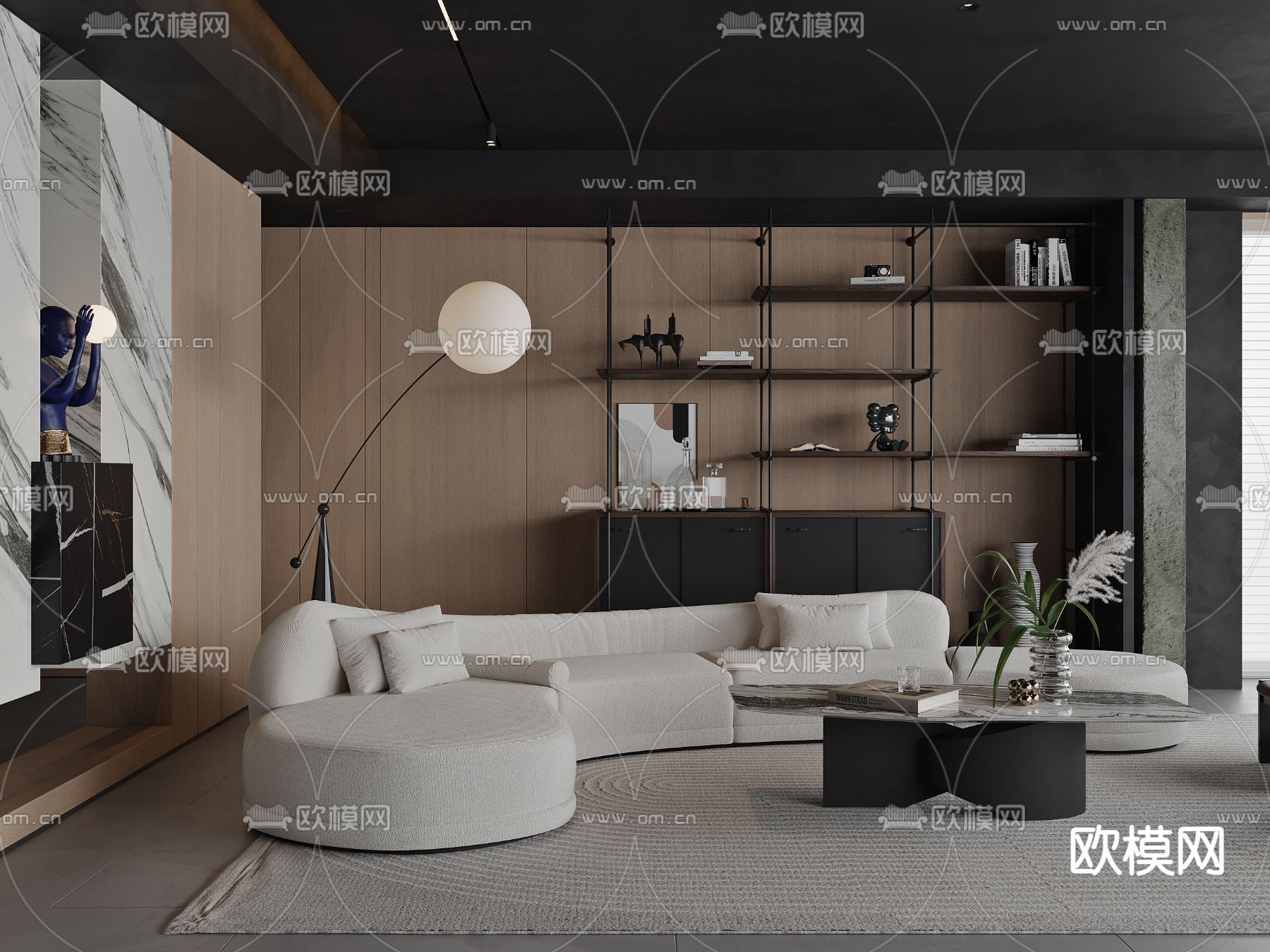 暗黑风客厅3d模型下载（渲染图2）