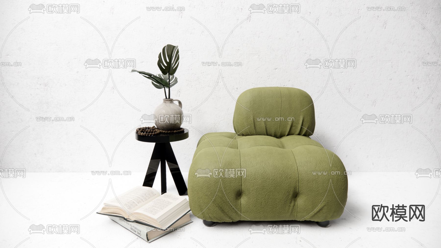 北欧布艺休闲沙发su模型下载（渲染图1）