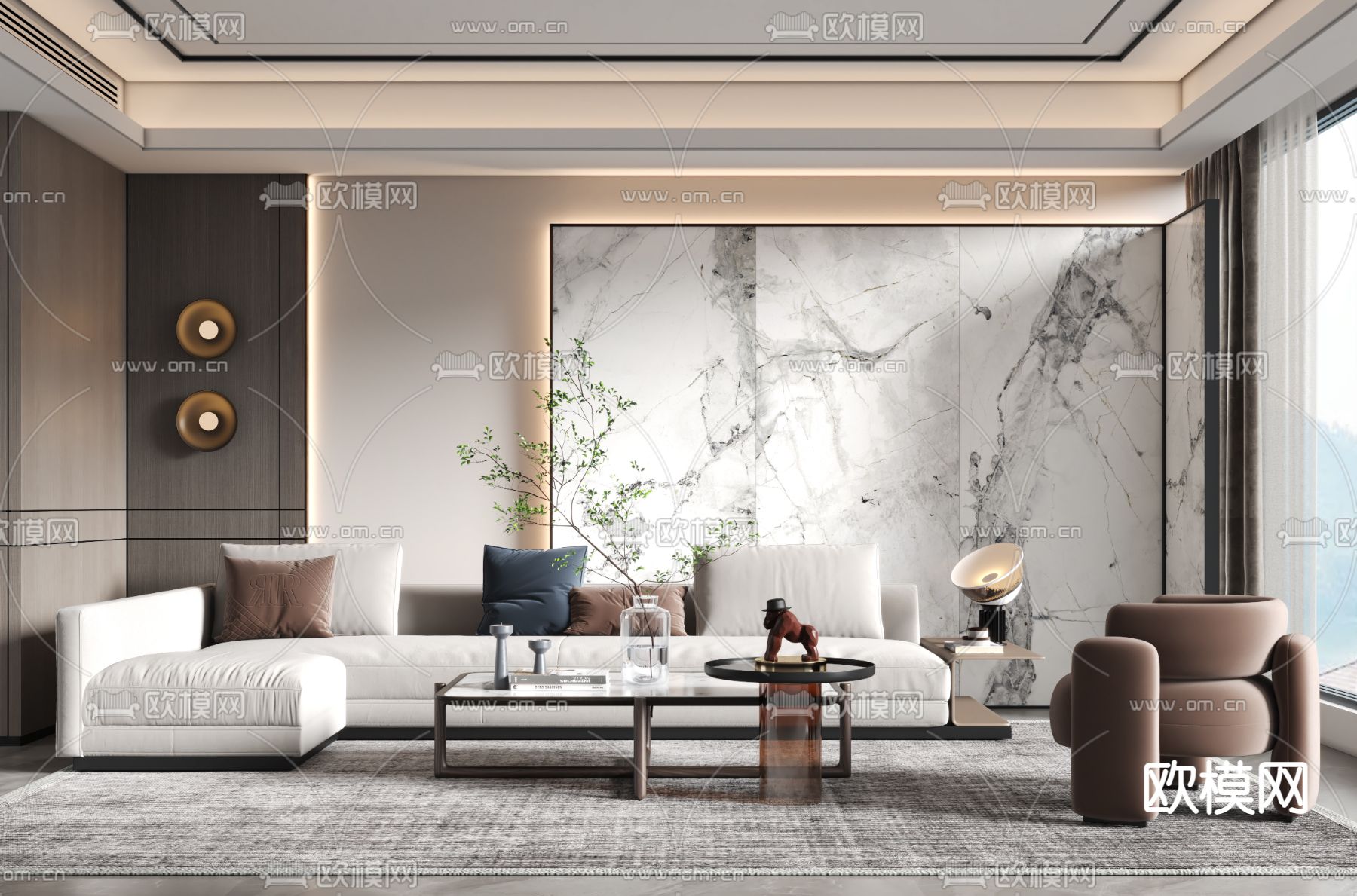 现代沙发组合su模型下载（渲染图1）