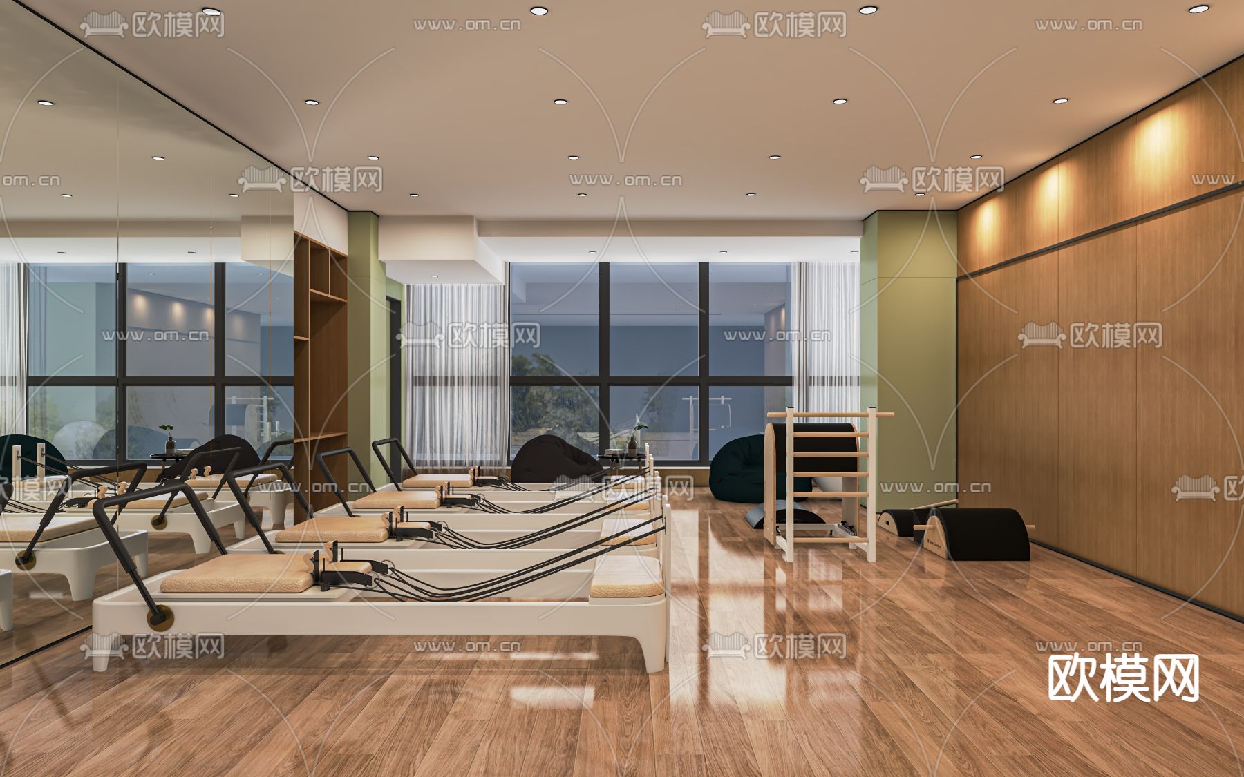 现代普拉提室 健身房su模型下载