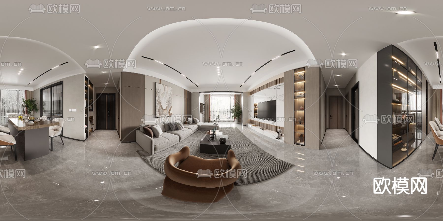 现代客餐厅vr全景3d模型