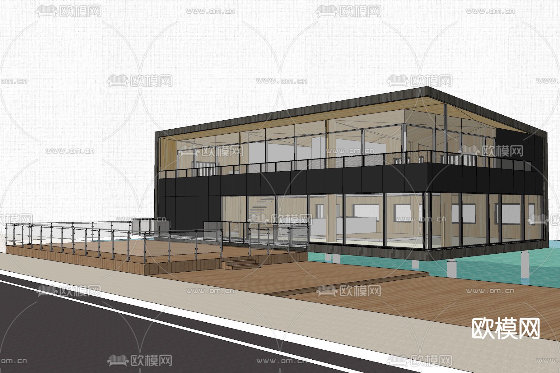 现代咖啡馆外观su模型下载（渲染图3）