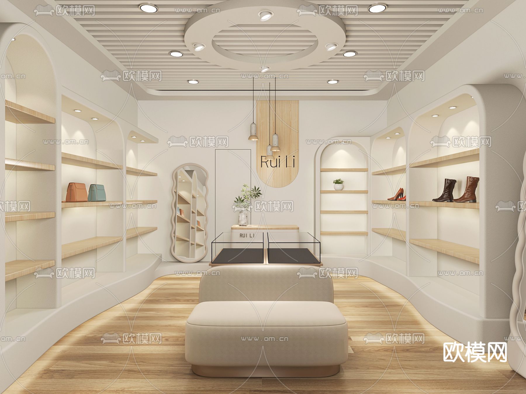 奶油风时尚女鞋店su模型下载（渲染图4）