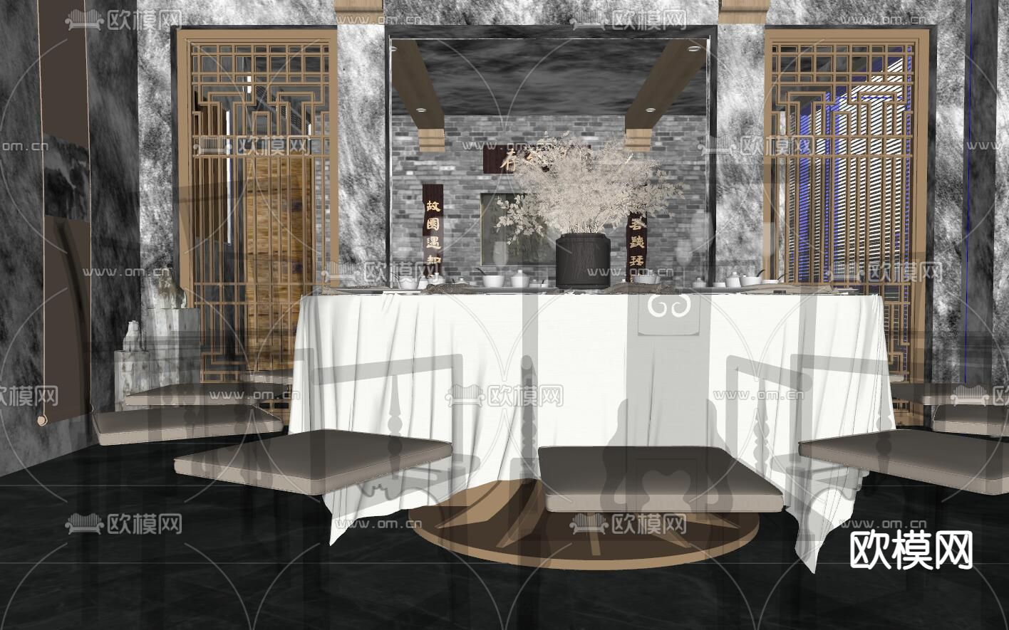 中式餐厅包厢 包房su模型下载（渲染图2）