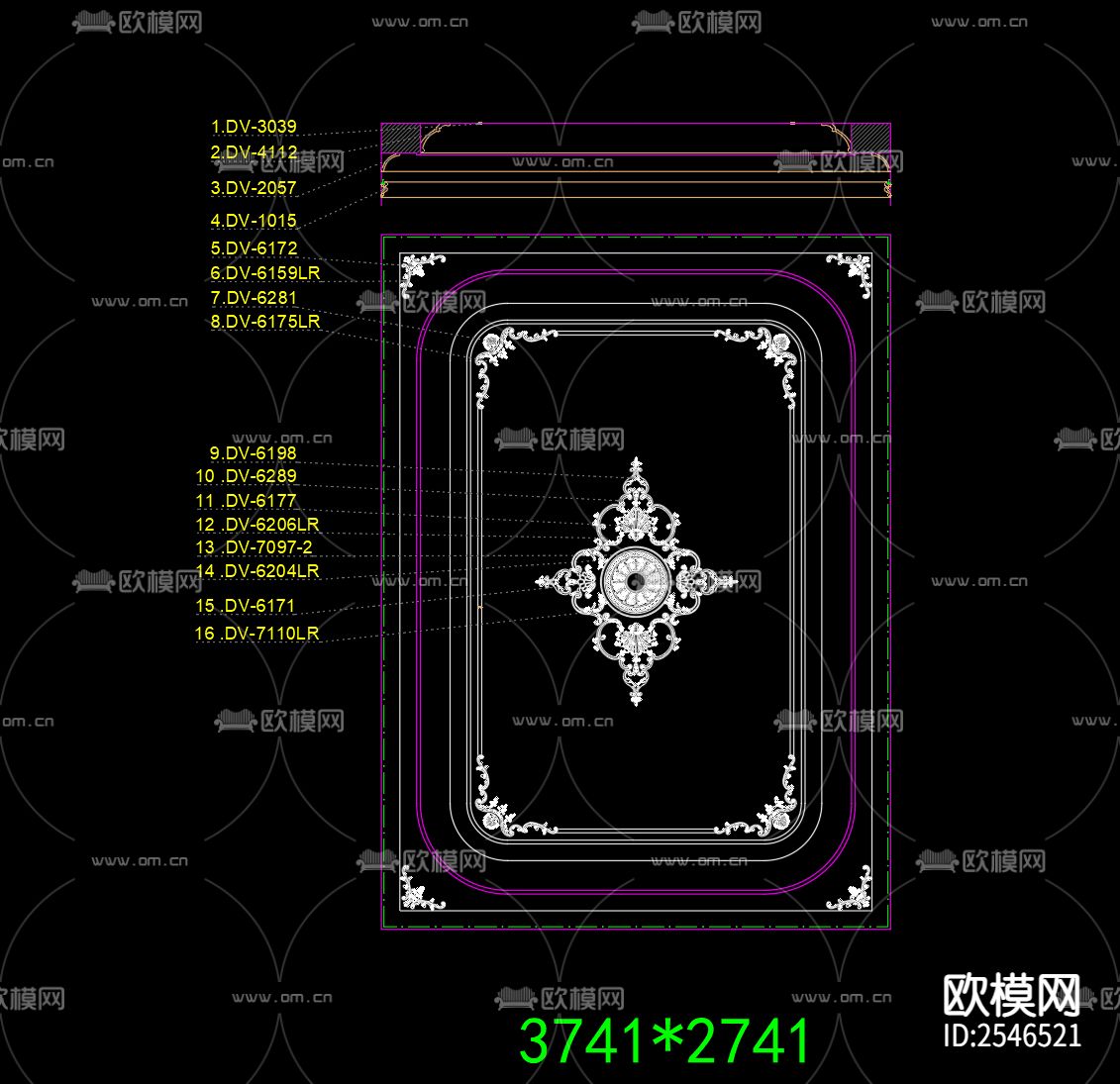 20款法式雕花板吊顶节点大样下载（渲染图7）