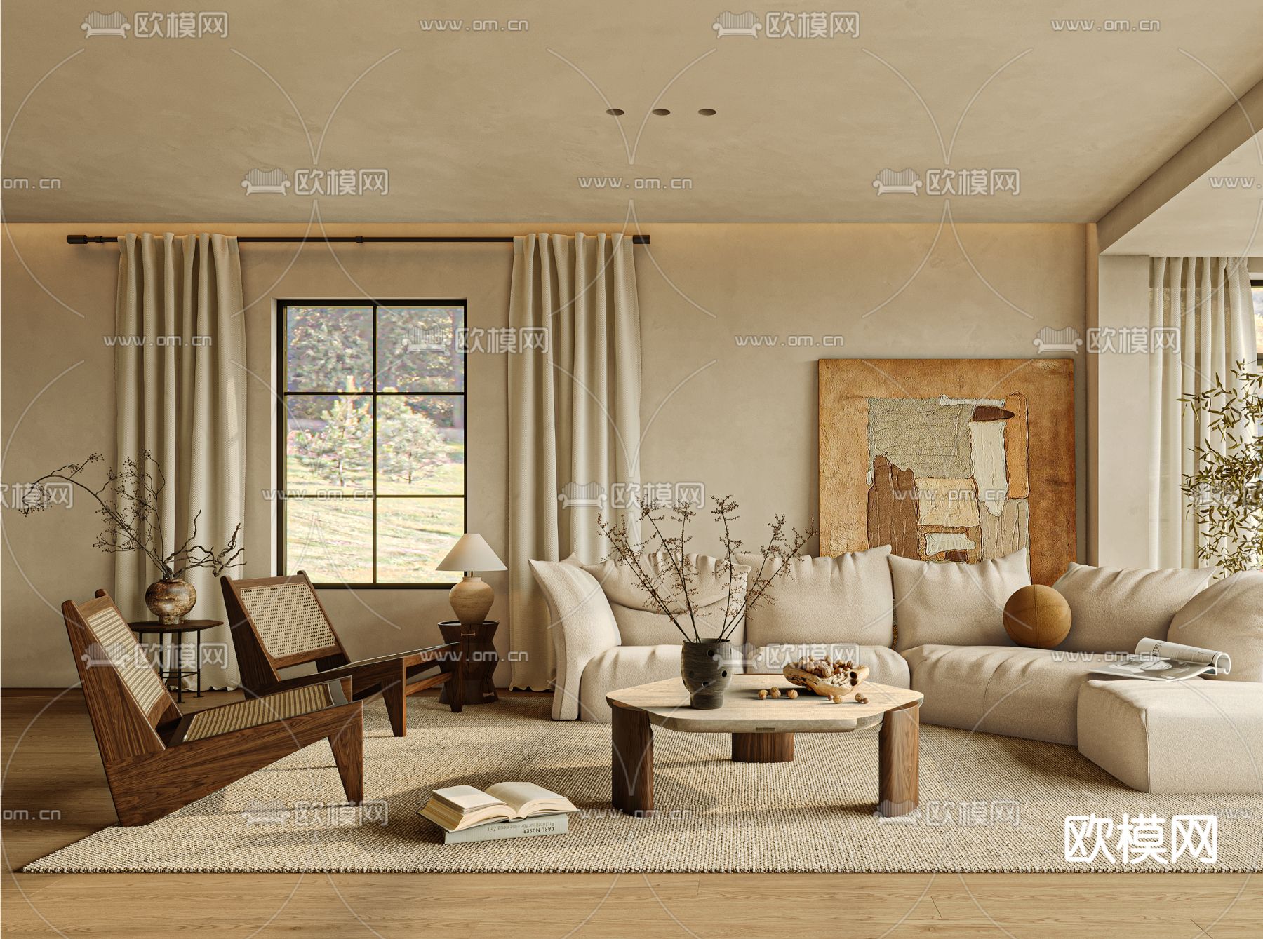 侘寂客厅3d模型下载（渲染图4）