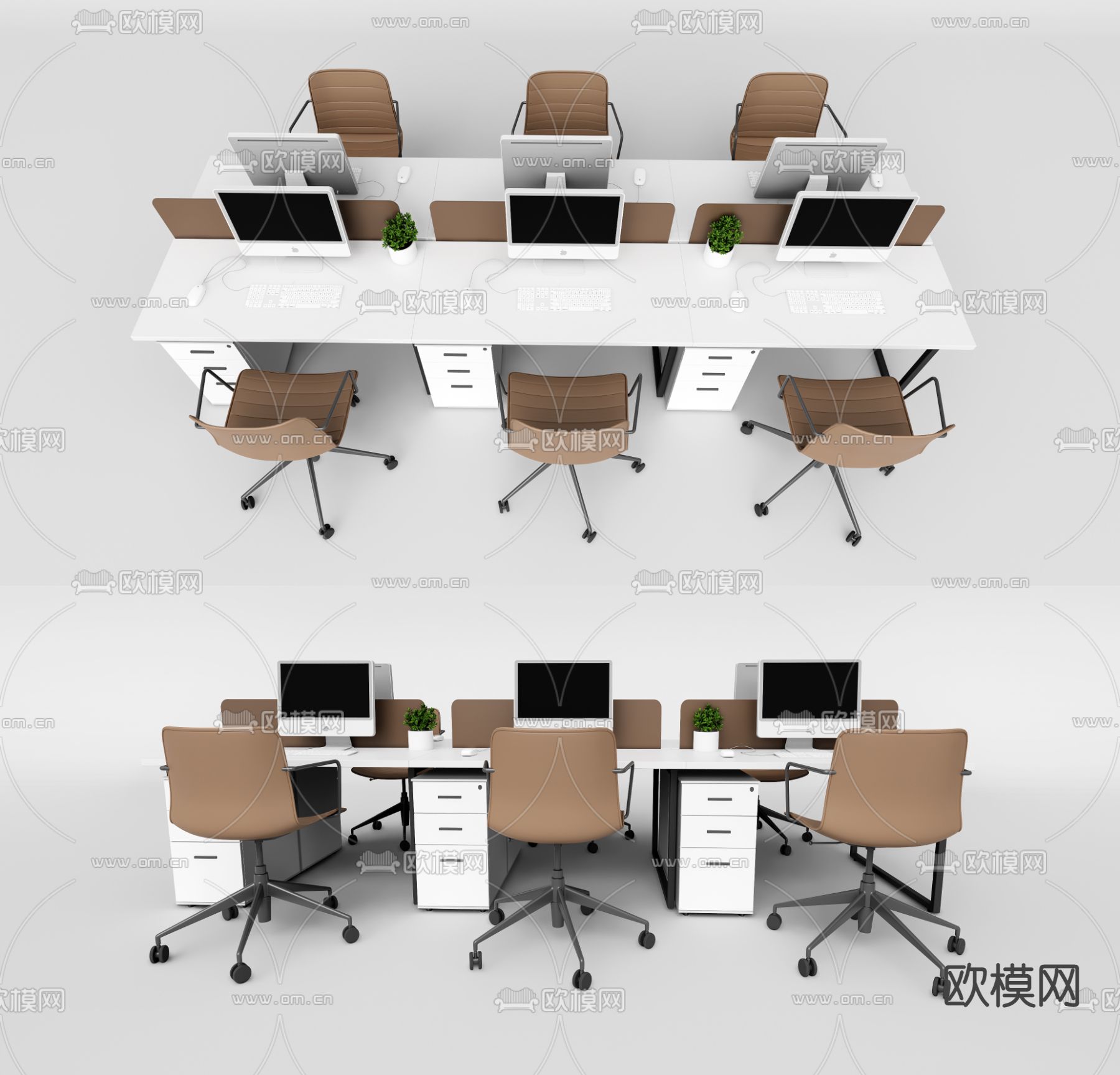 办公桌椅 班台桌 工位3d模型下载