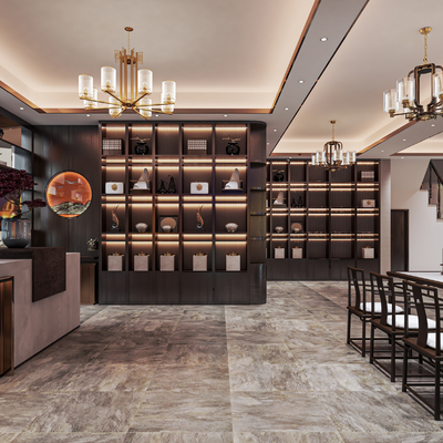  新中式茶叶店su模型 