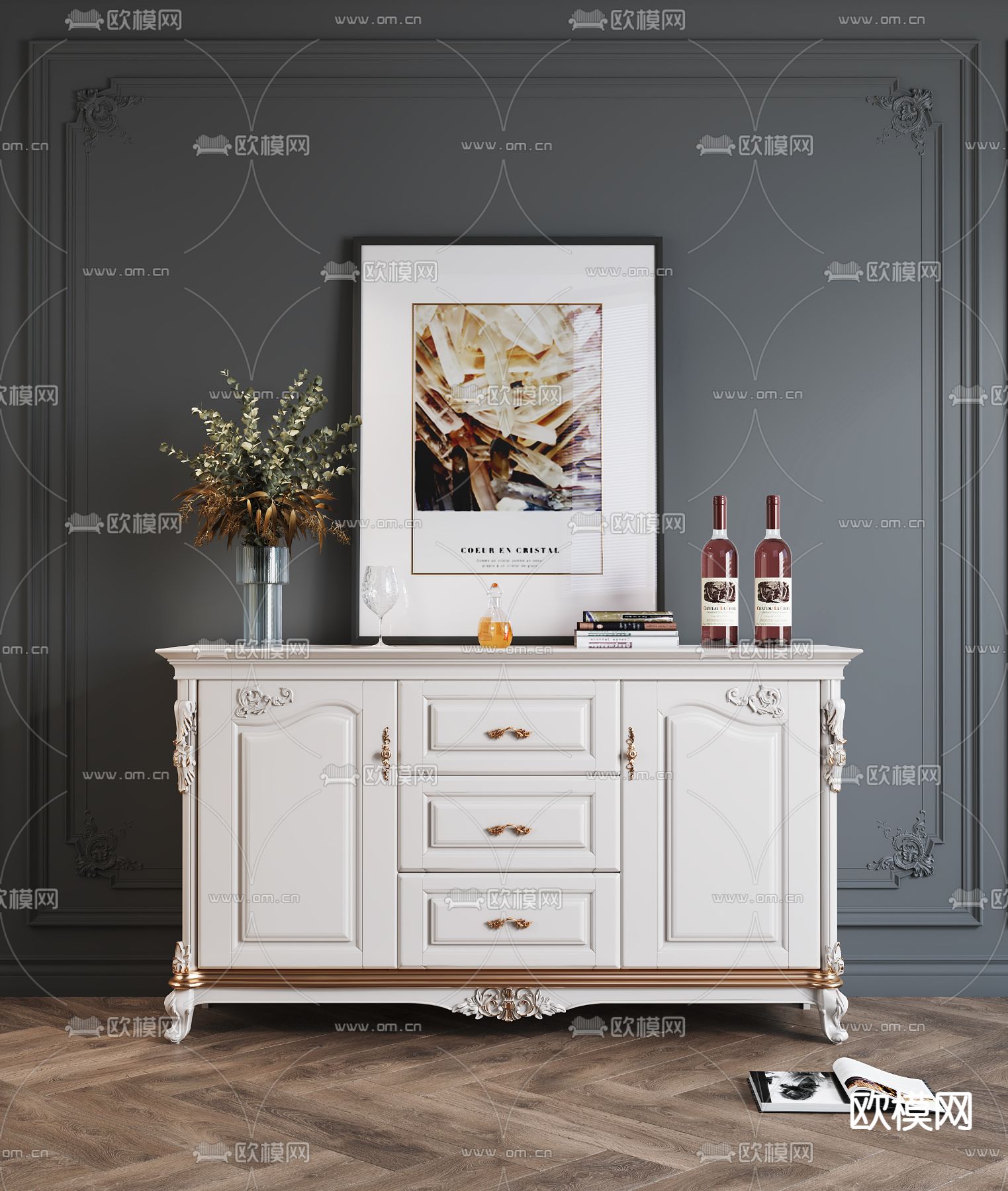 欧式边柜 斗柜 端景柜3d模型下载