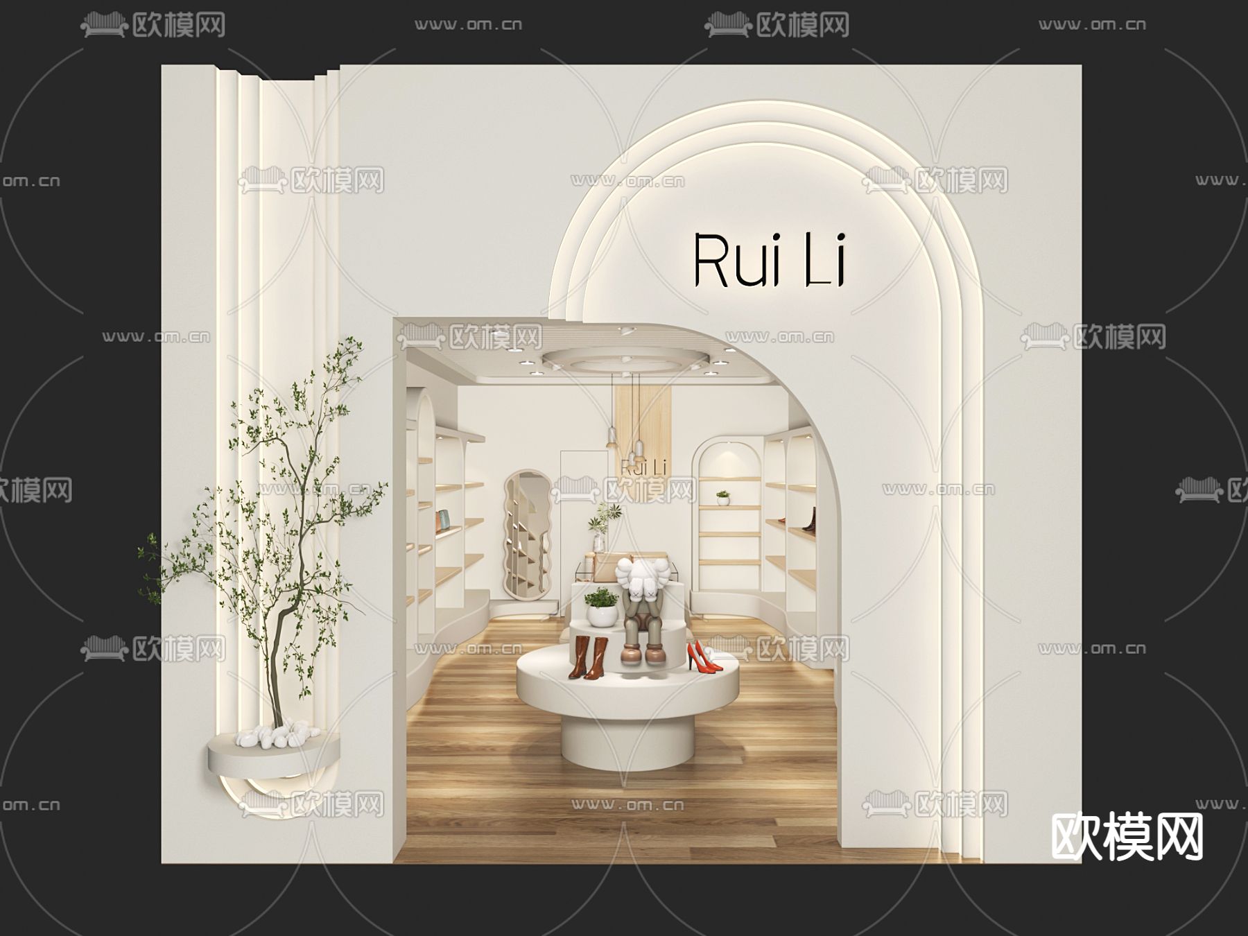 奶油风时尚女鞋店su模型下载（渲染图6）