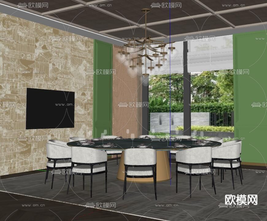 中式餐厅包厢 包房su模型下载（渲染图2）