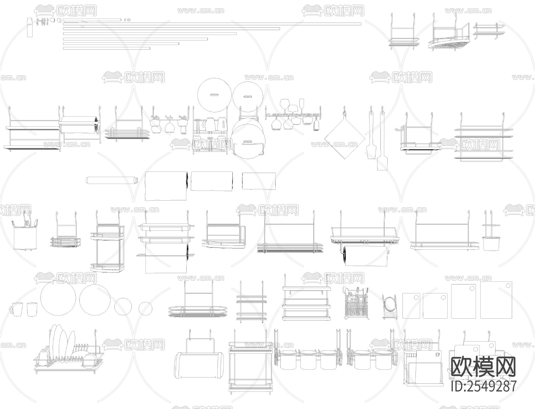 现代厨房用品CAD施工图下载（渲染图2）