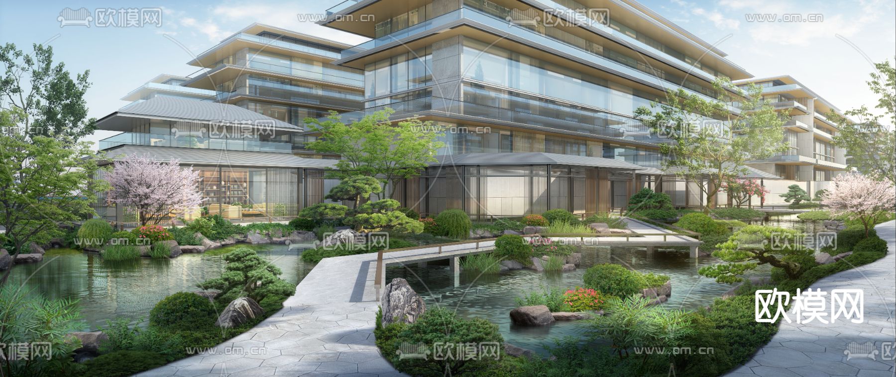 小桥流水 庭院景观psd下载