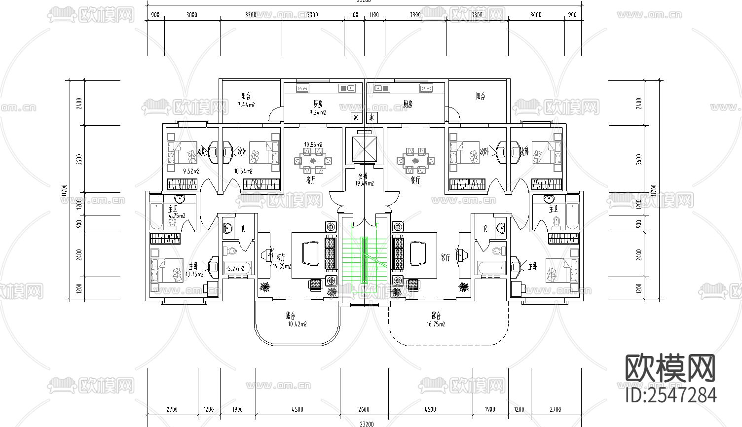 时尚住宅户型CAD施工图下载（渲染图1）