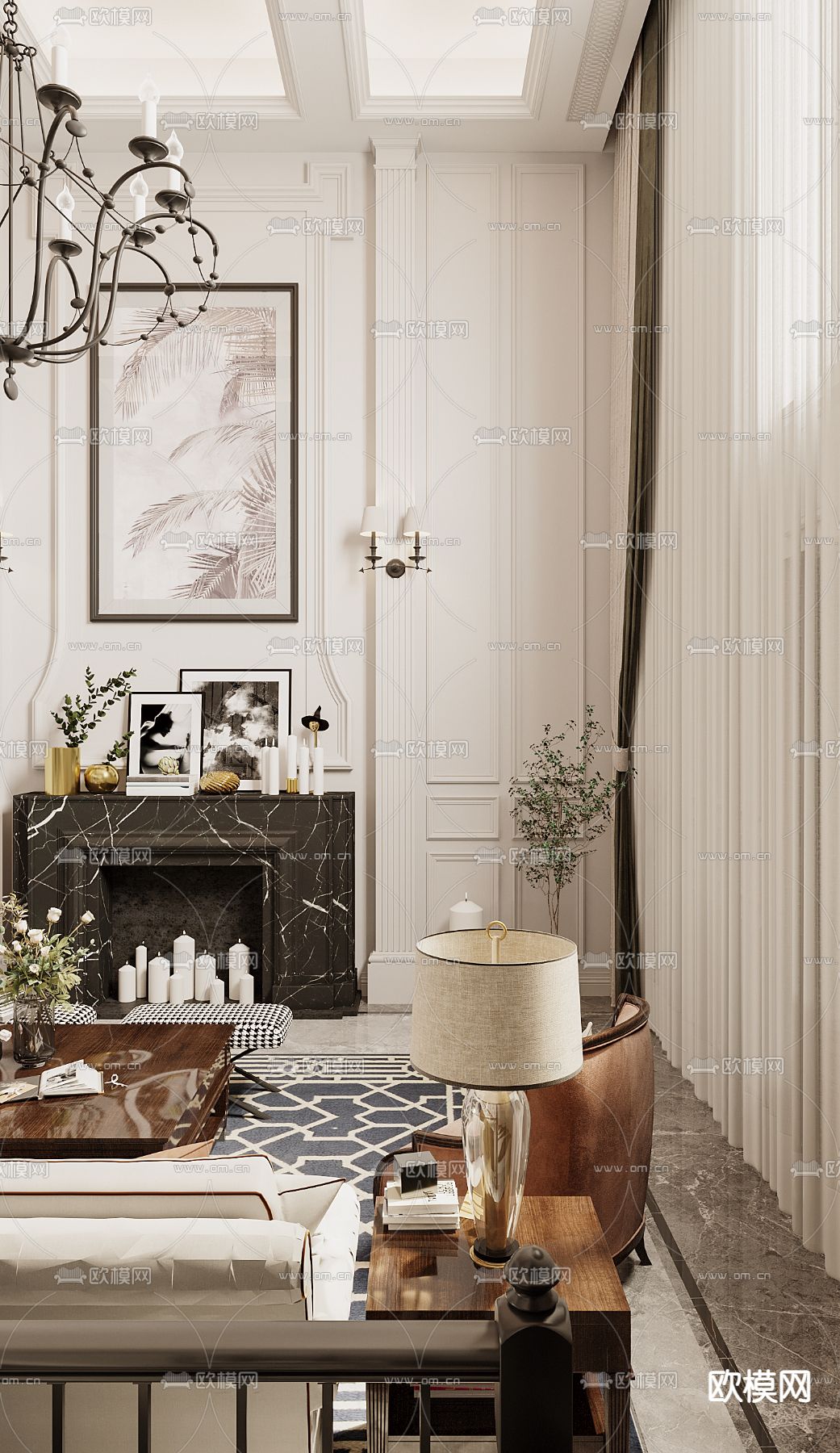 简欧客厅3d模型下载（渲染图7）