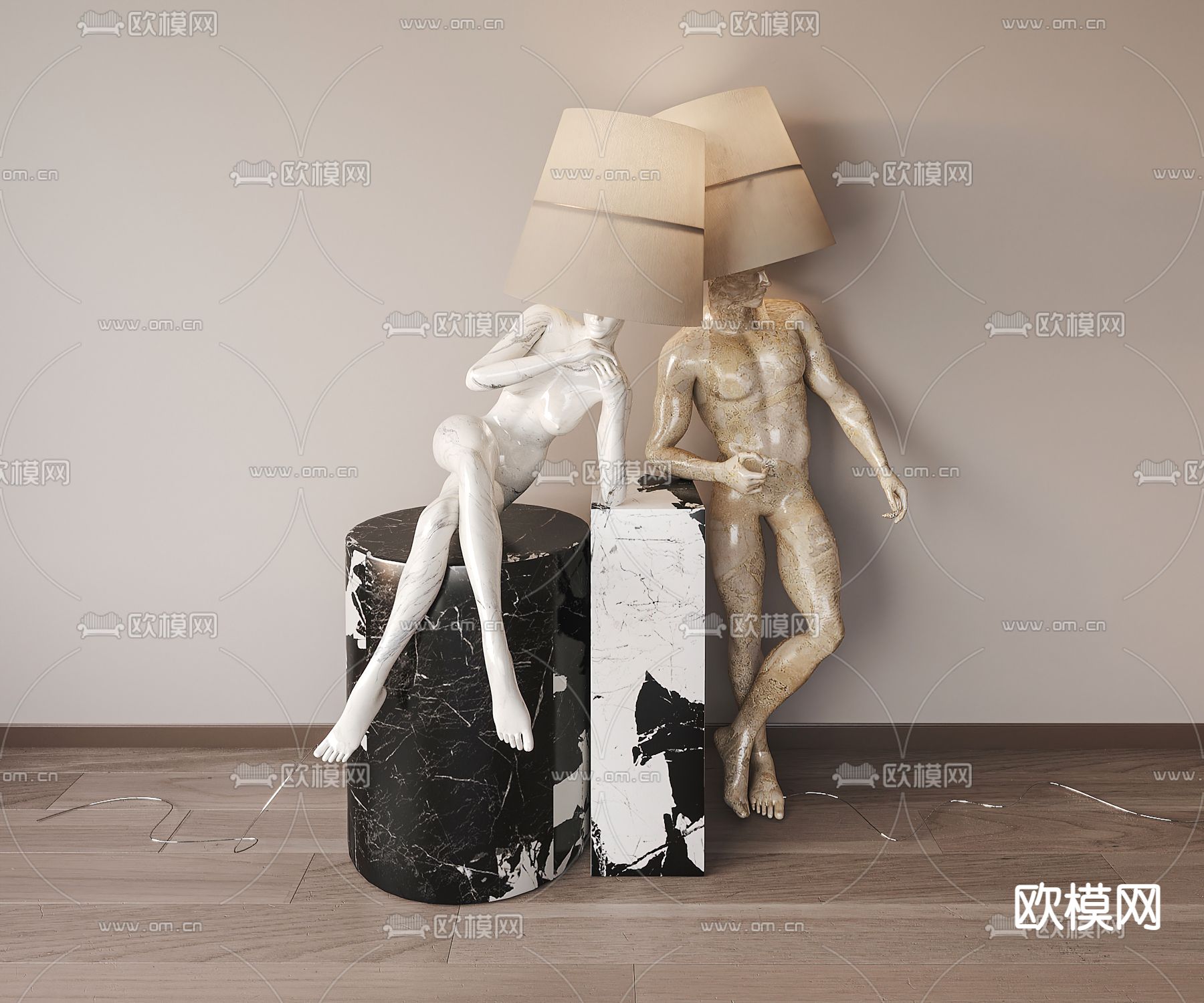 人物落地灯 雕塑落地灯3d模型下载