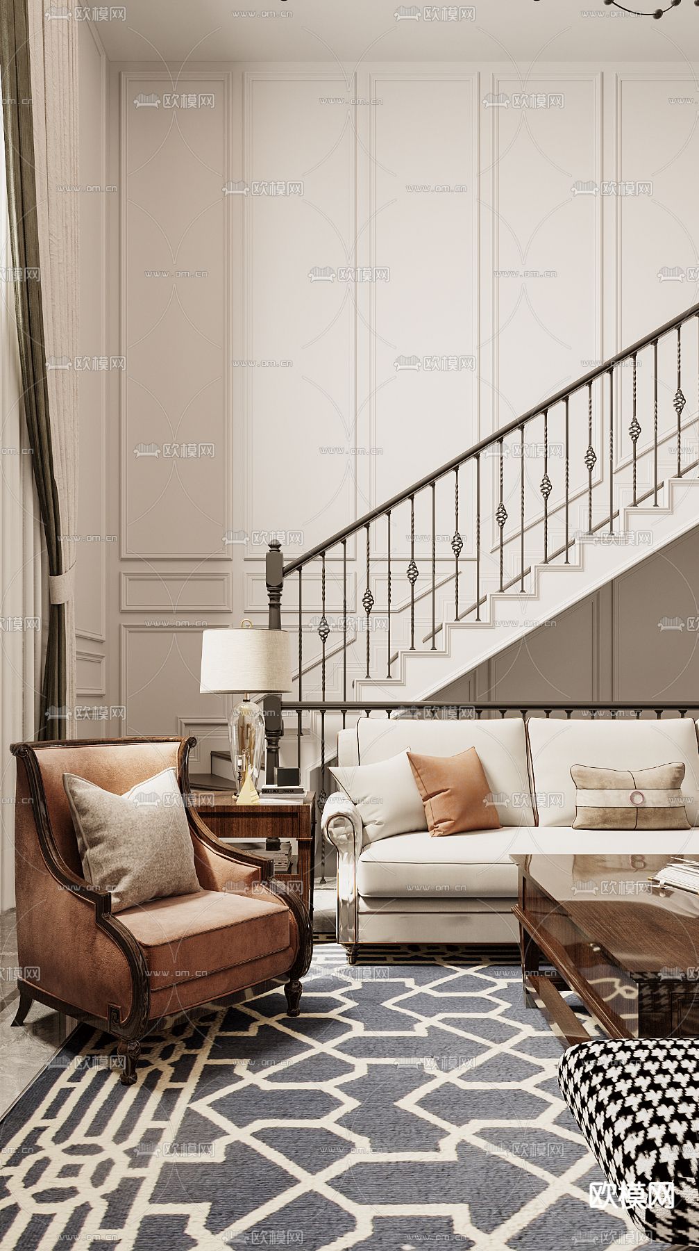 简欧客厅3d模型下载（渲染图2）