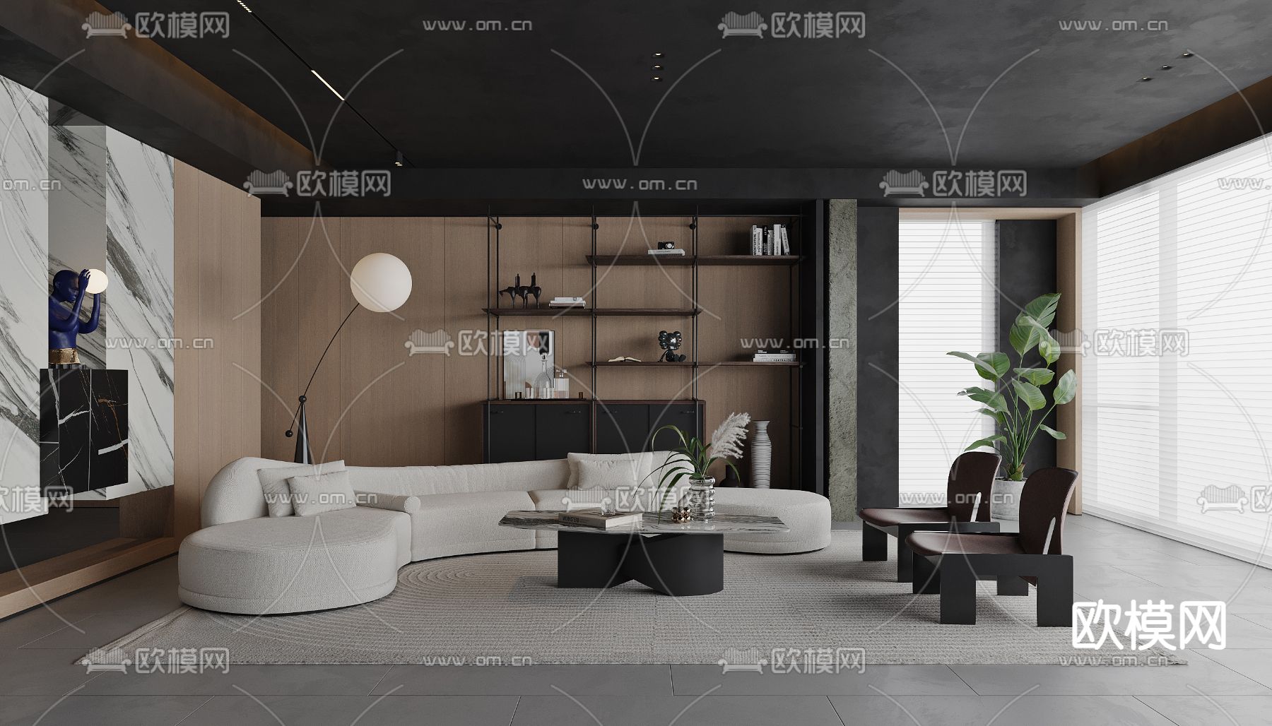 暗黑风客厅3d模型下载（渲染图1）