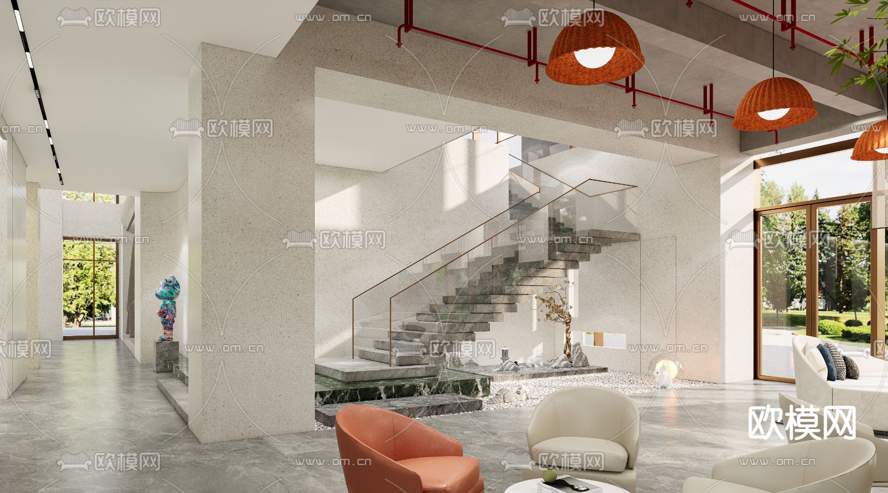 办公休息区 楼梯间su模型下载（渲染图2）