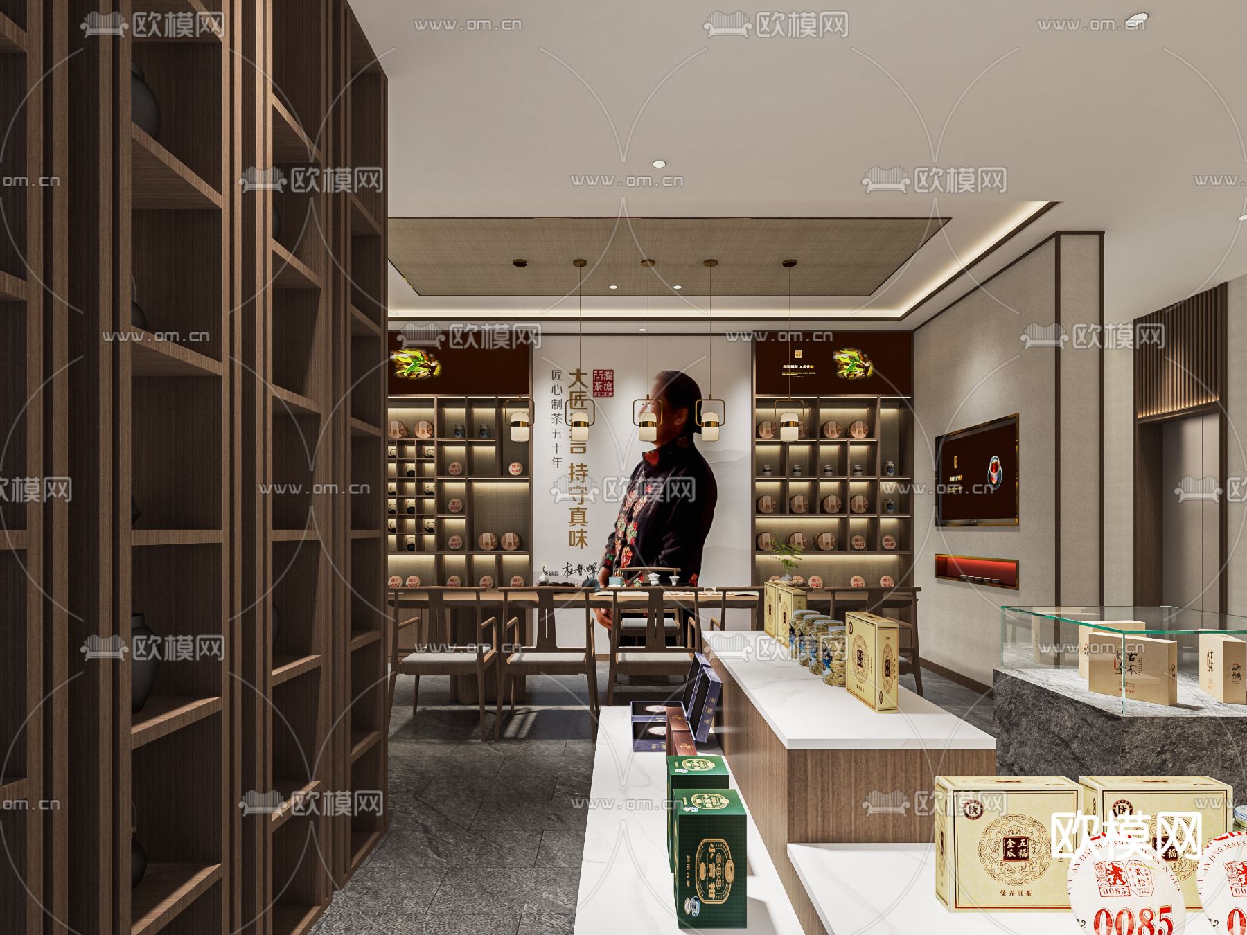 新中式茶叶店su模型下载（渲染图2）
