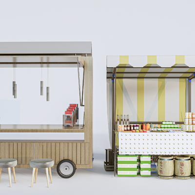  现代外摆摊位 售货亭su模型 