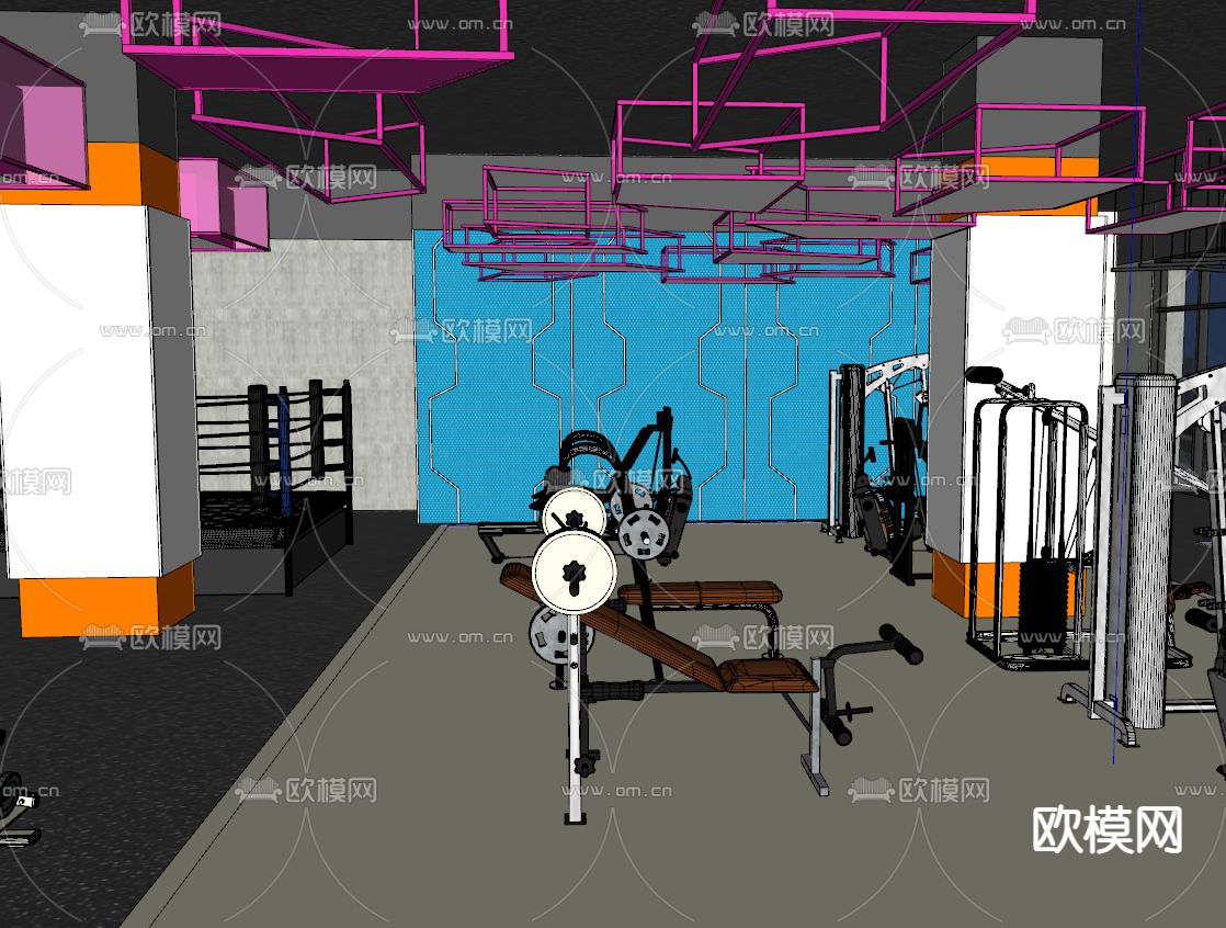 现代健身房su模型下载（渲染图2）