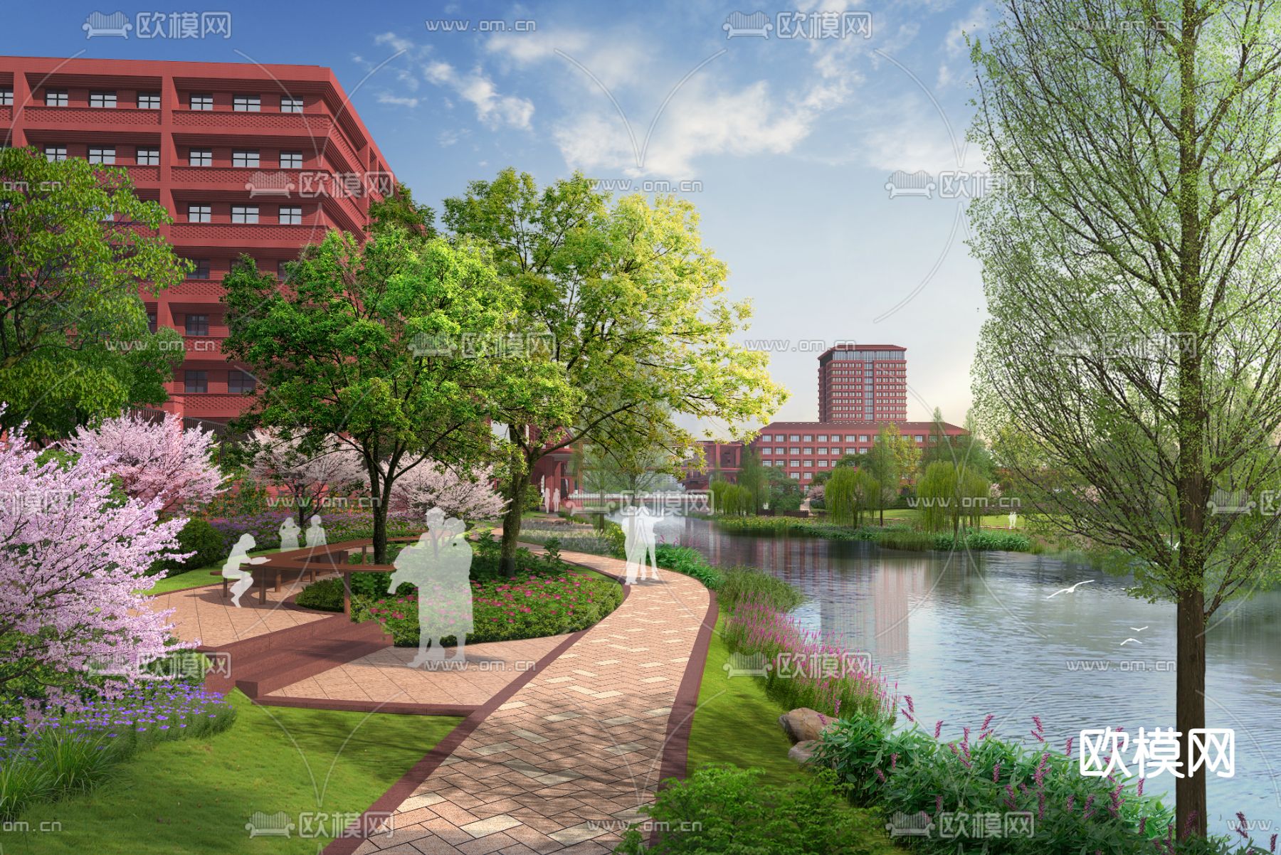 小区景观 滨河绿地psd下载