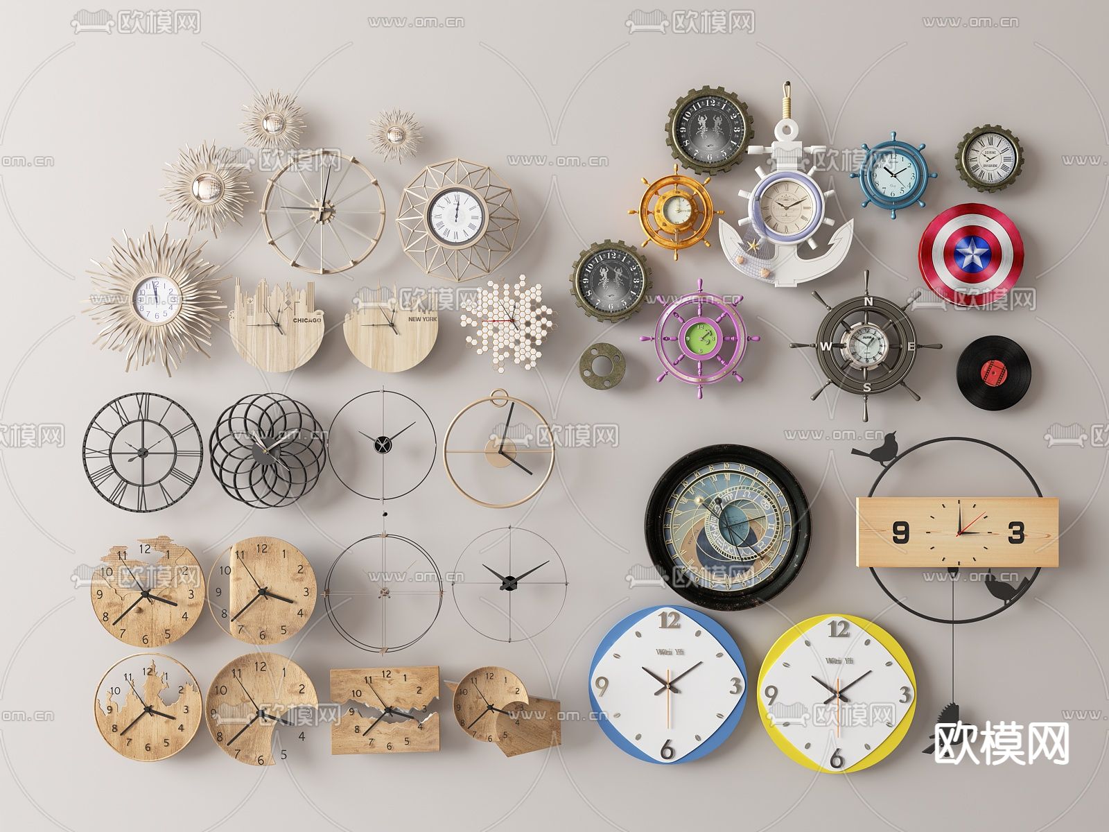 北欧墙饰挂件 挂钟su模型下载（渲染图1）