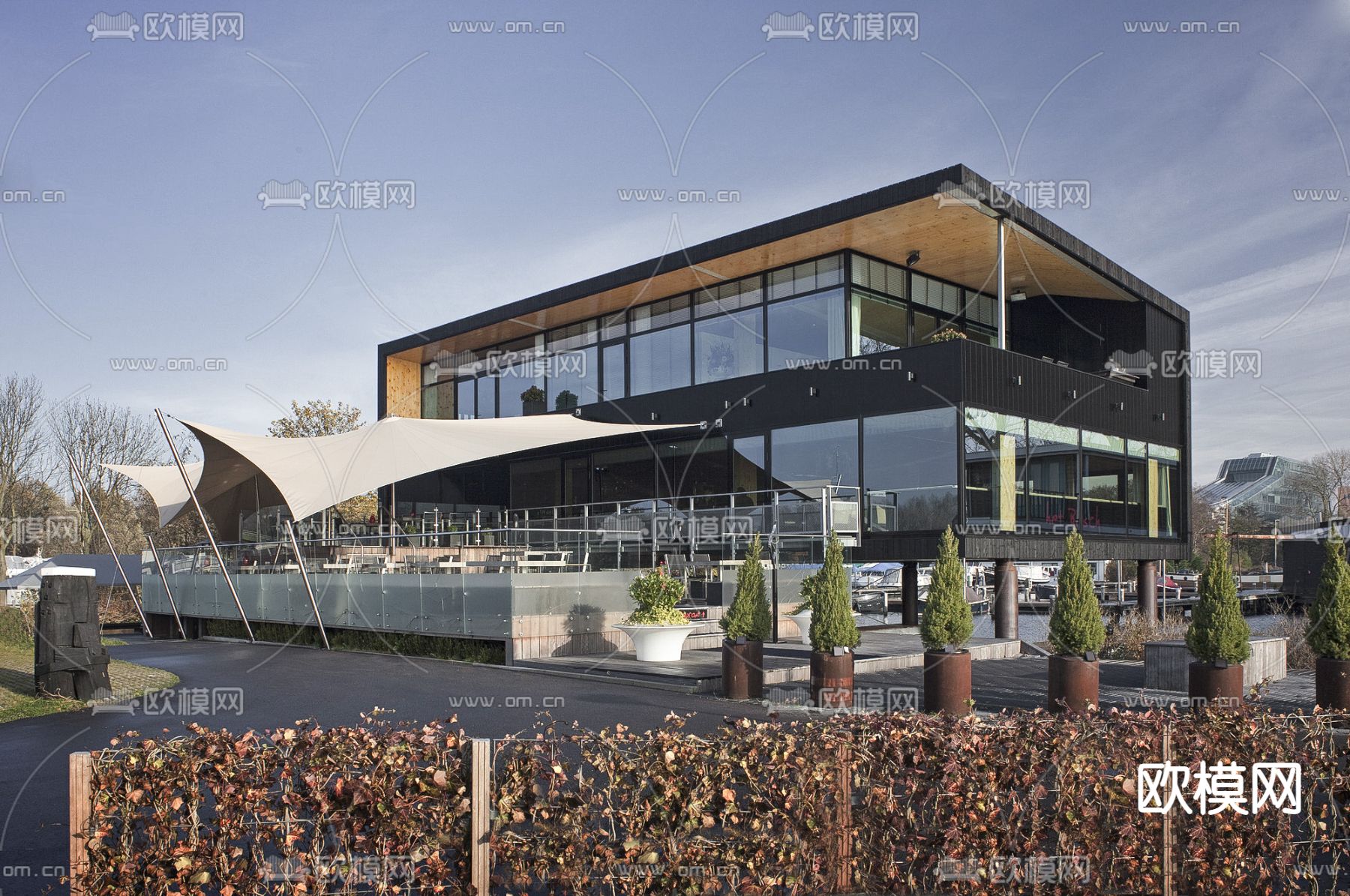 现代咖啡馆外观su模型下载（渲染图1）