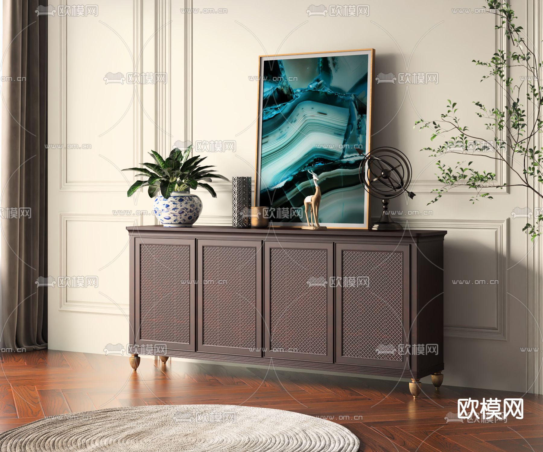 美式玄关柜 端景柜 边柜3d模型下载