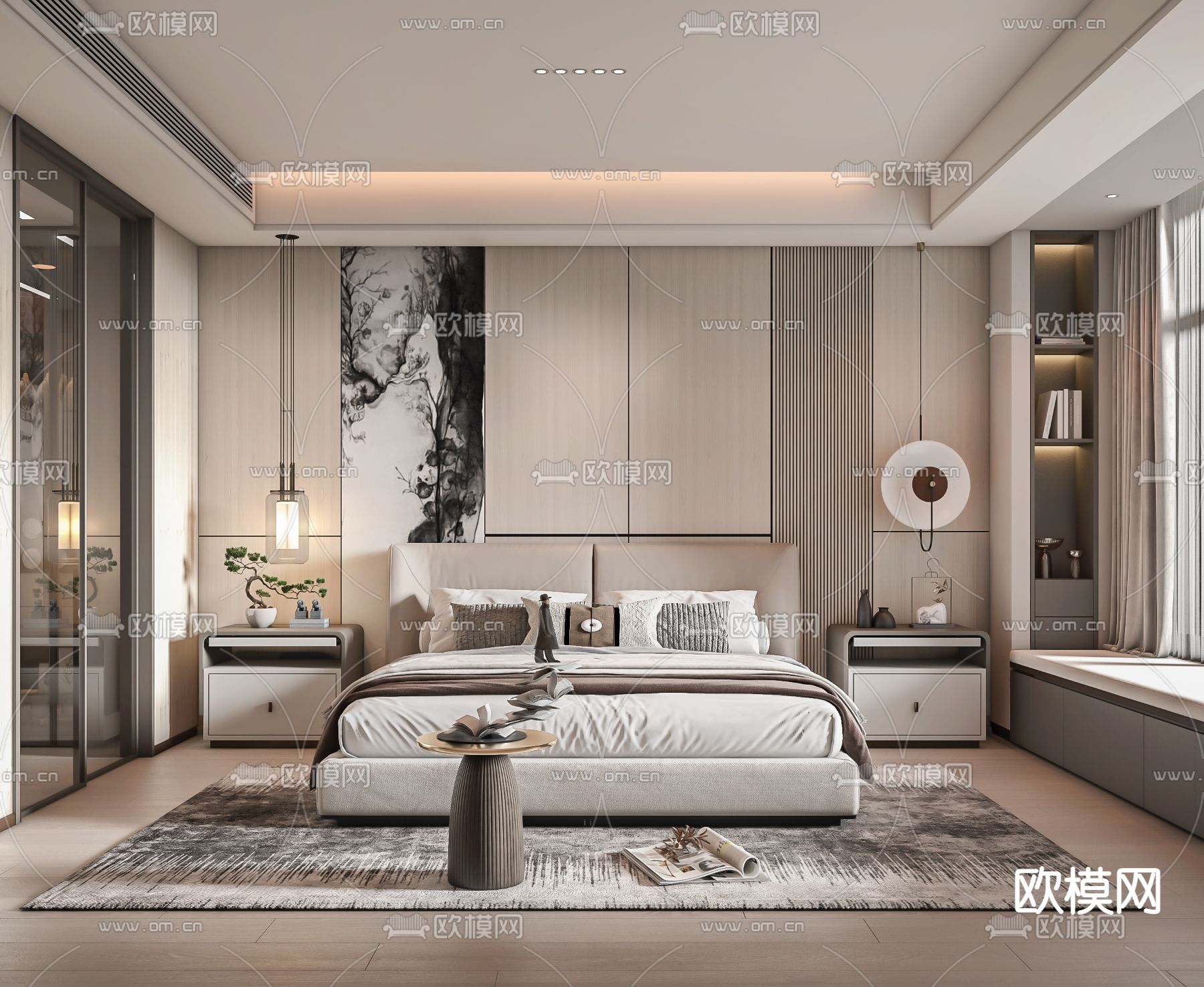 新中式卧室 主人房3d模型下载