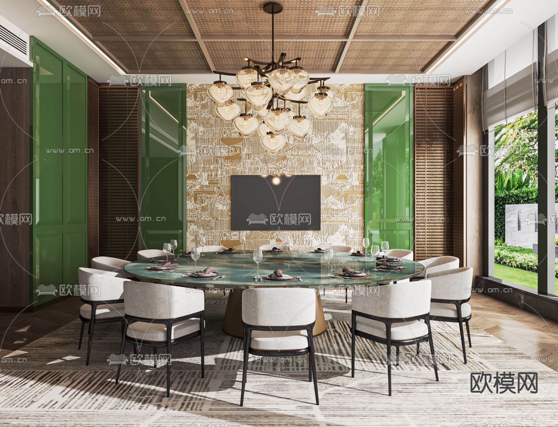 中式餐厅包厢 包房su模型下载（渲染图1）