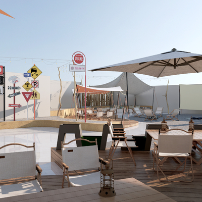  现代户外营地 户外桌椅su模型 