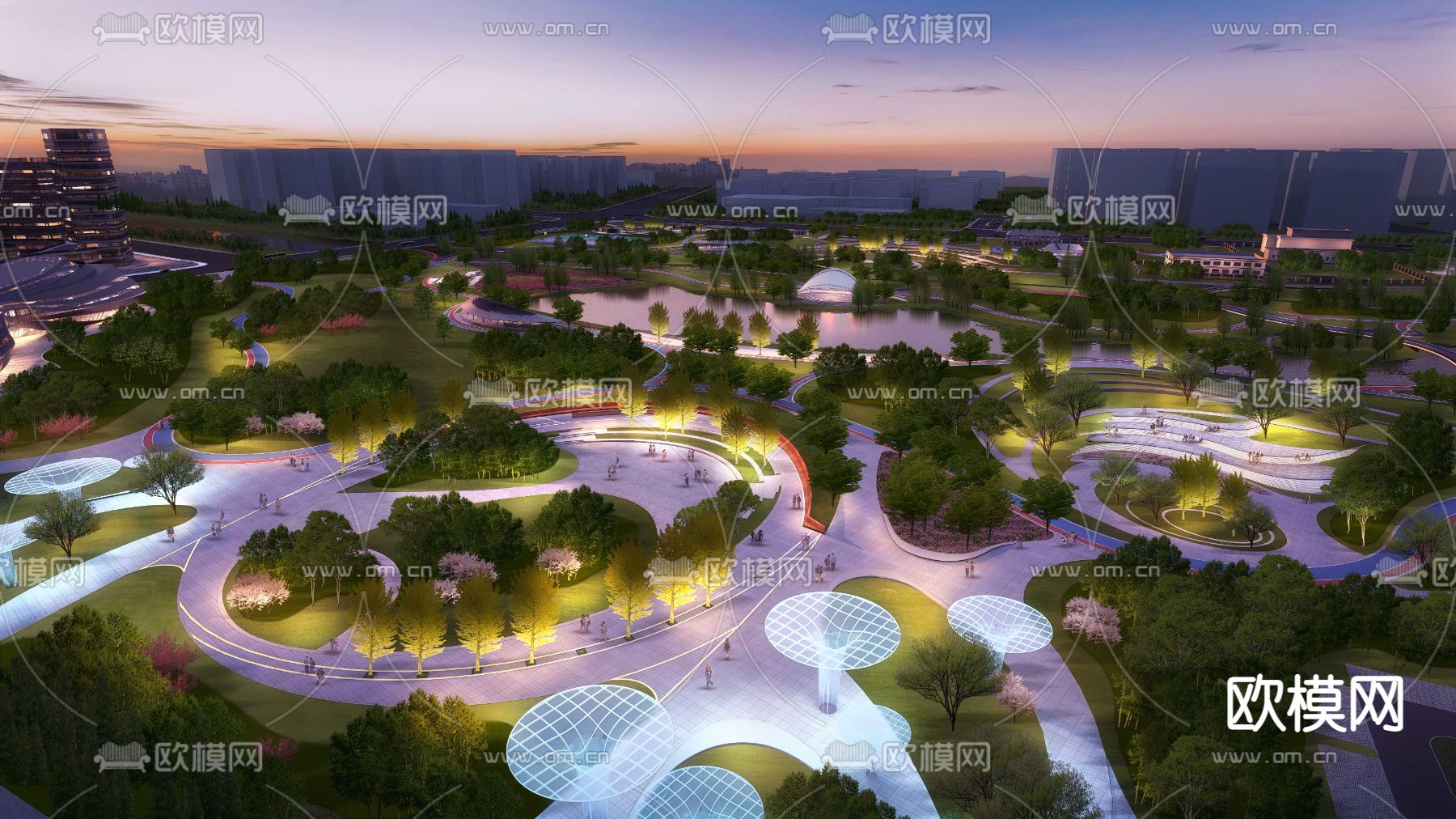 公园夜景 湿地公园psd下载_ID13056739_3dmax免费模型-欧模网