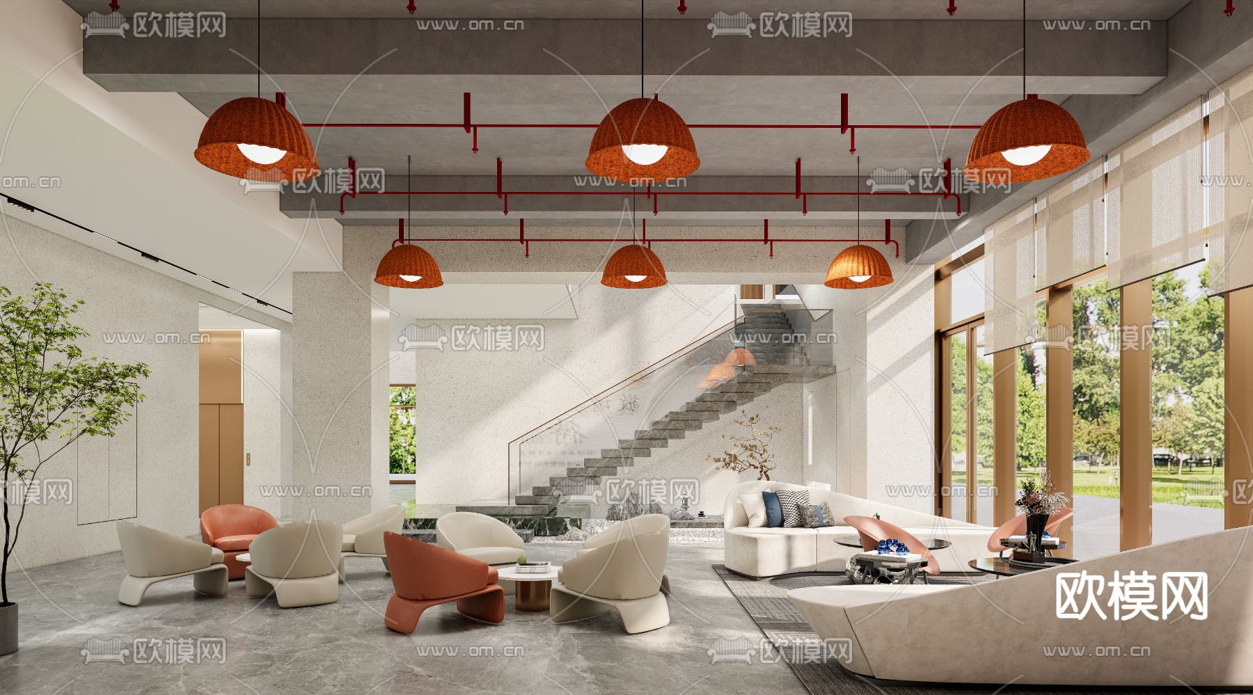 办公休息区 楼梯间su模型下载（渲染图1）