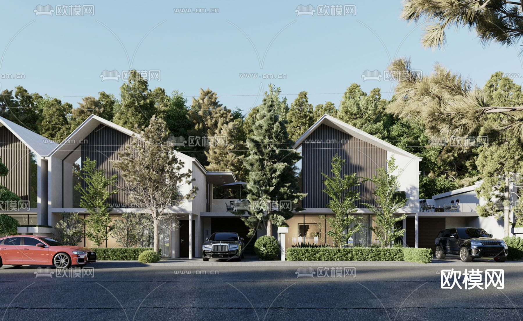 乡村联排别墅su模型下载（渲染图1）