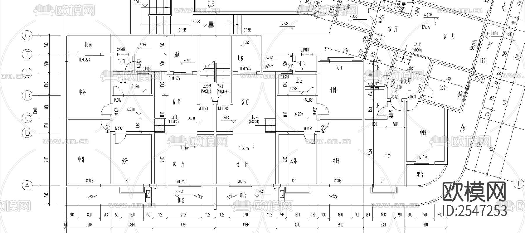 营山县荣泰春天1号楼建筑CAD施工图下载（渲染图2）