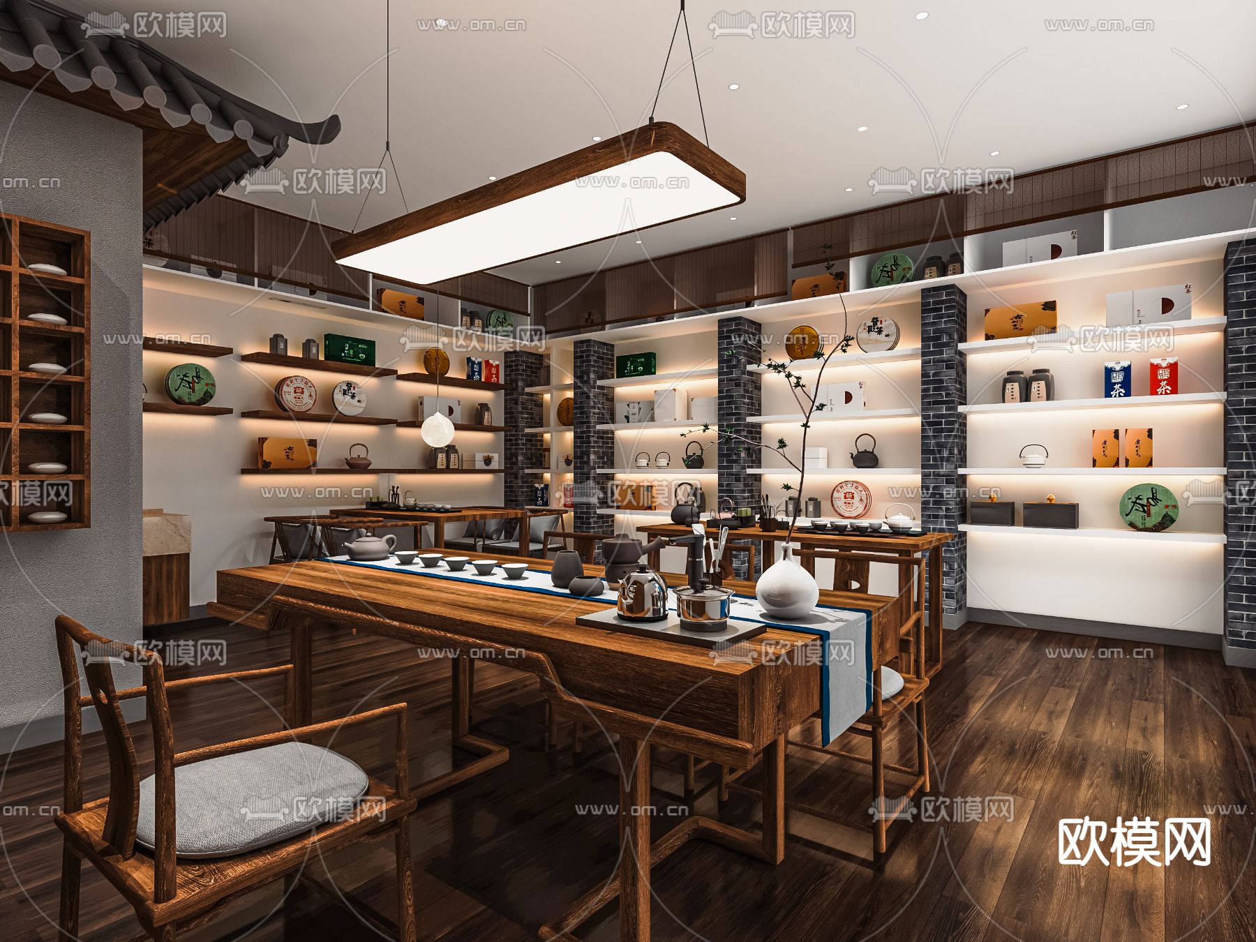 新中式茶叶店su模型下载（渲染图2）