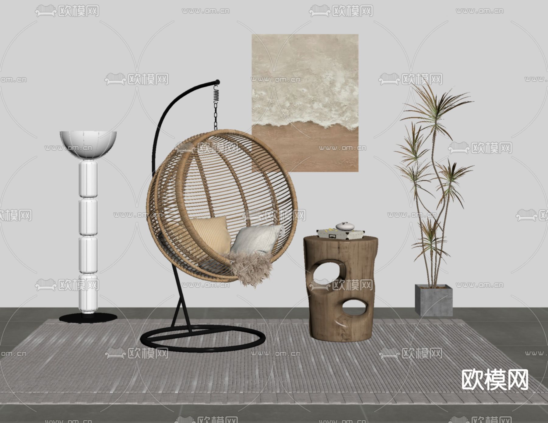 侘寂风吊椅su模型下载（渲染图2）