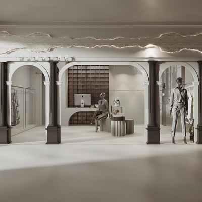  侘寂风女装服装店su模型 