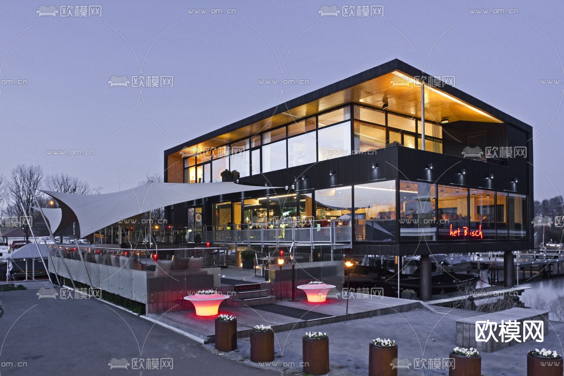 现代咖啡馆外观su模型下载（渲染图2）