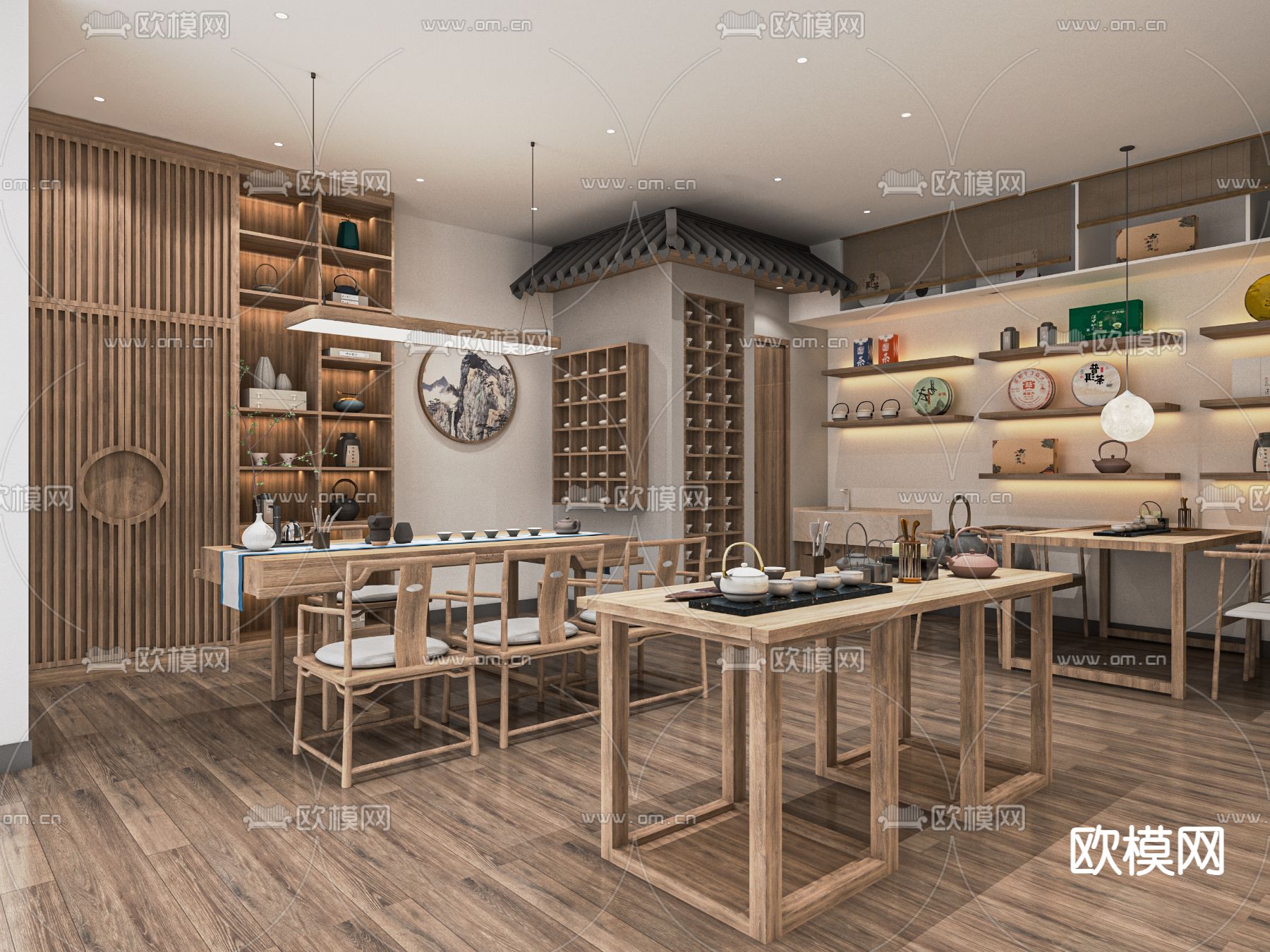 新中式茶叶店su模型下载（渲染图1）