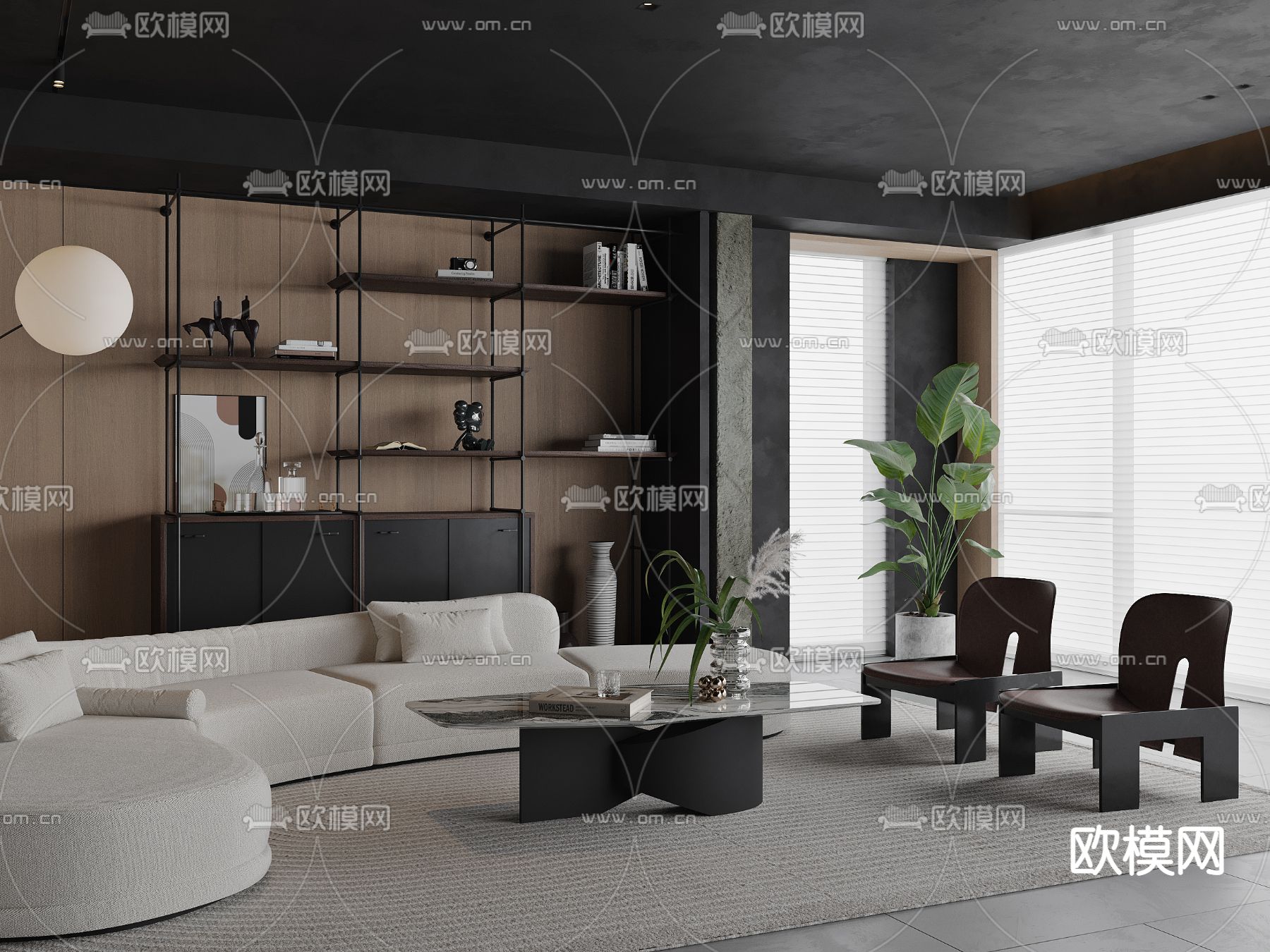 暗黑风客厅3d模型下载（渲染图3）