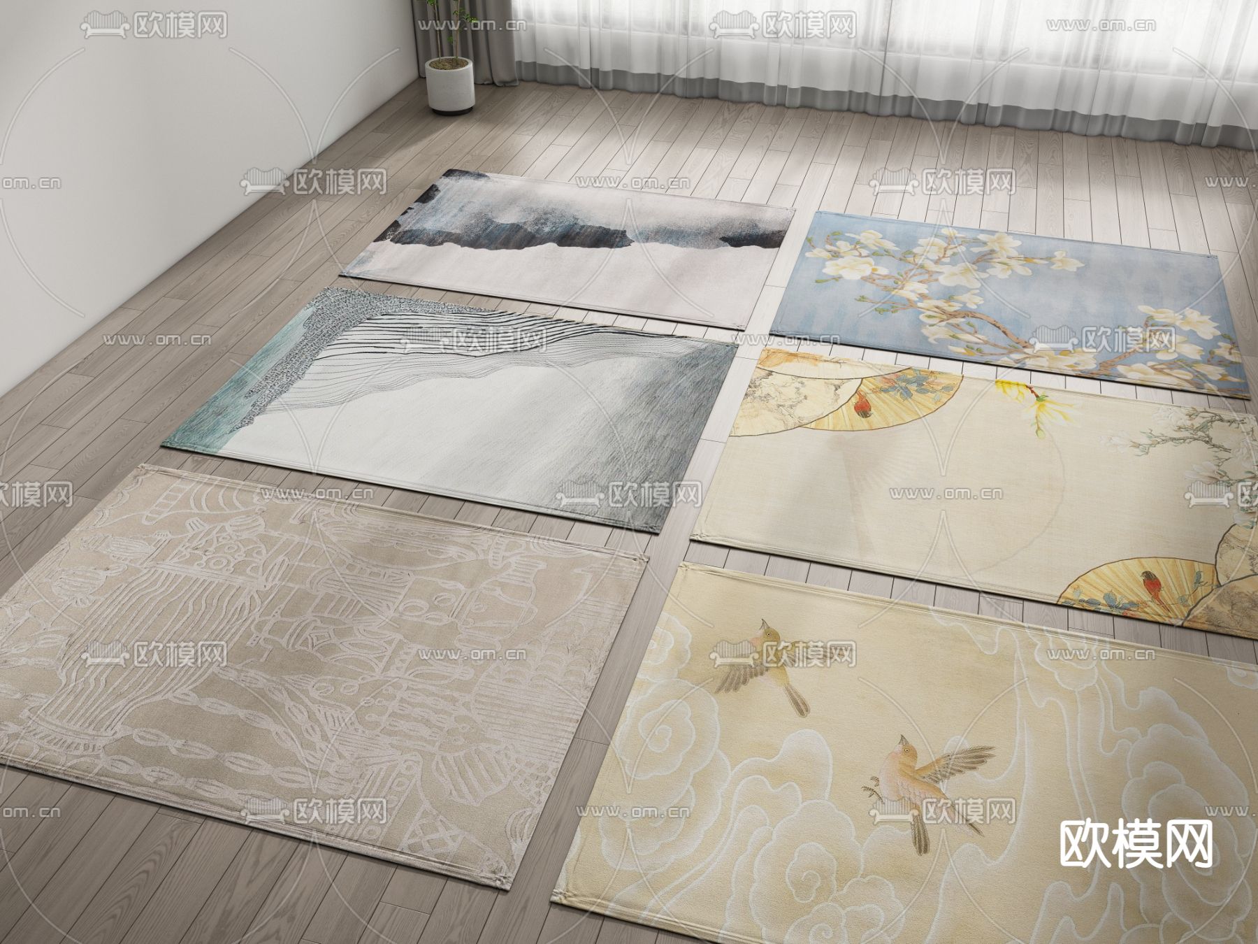 中式地毯 方毯3d模型下载