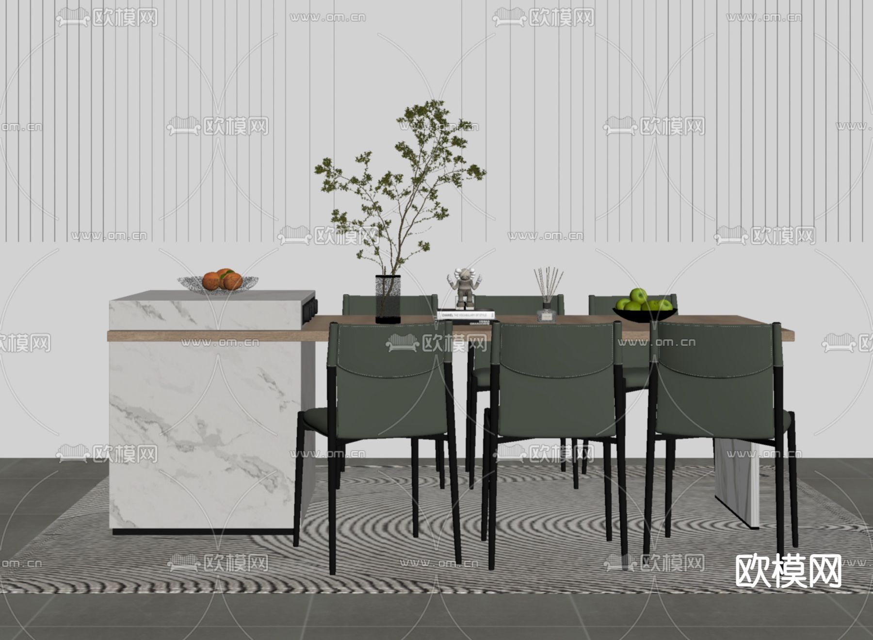 岛台餐桌椅su模型下载（渲染图2）