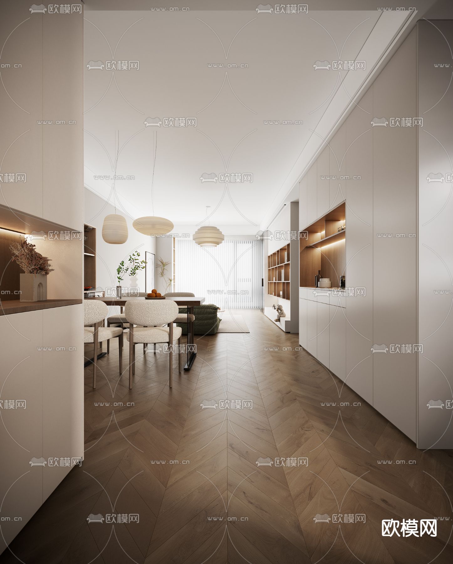 现代客餐厅3d模型下载（渲染图2）