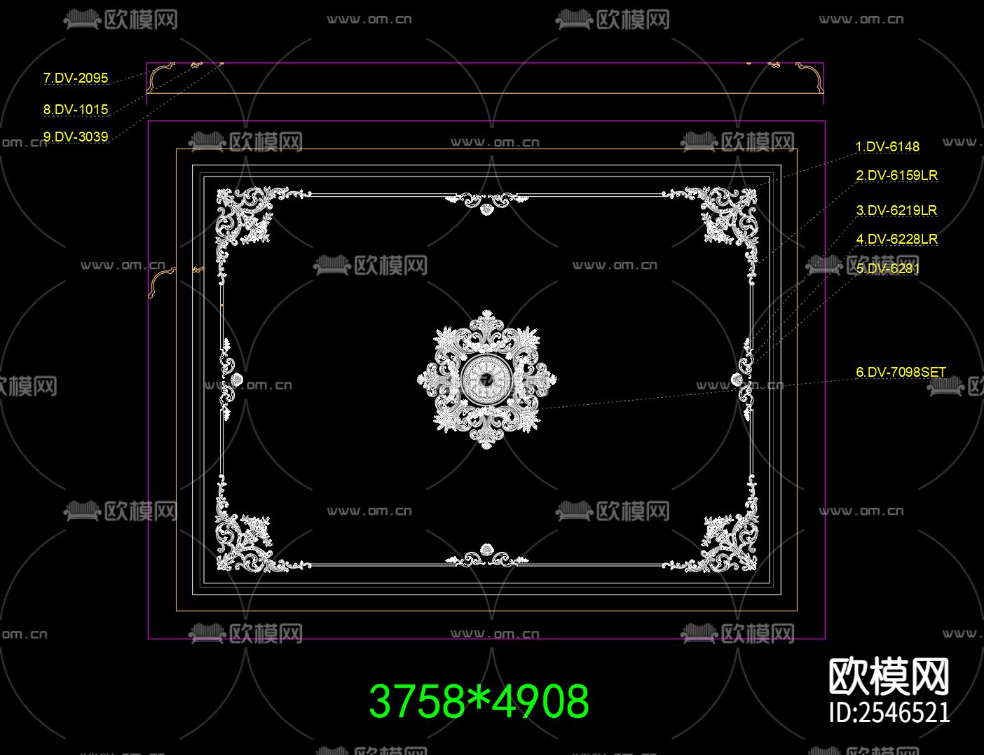 20款法式雕花板吊顶节点大样下载（渲染图9）